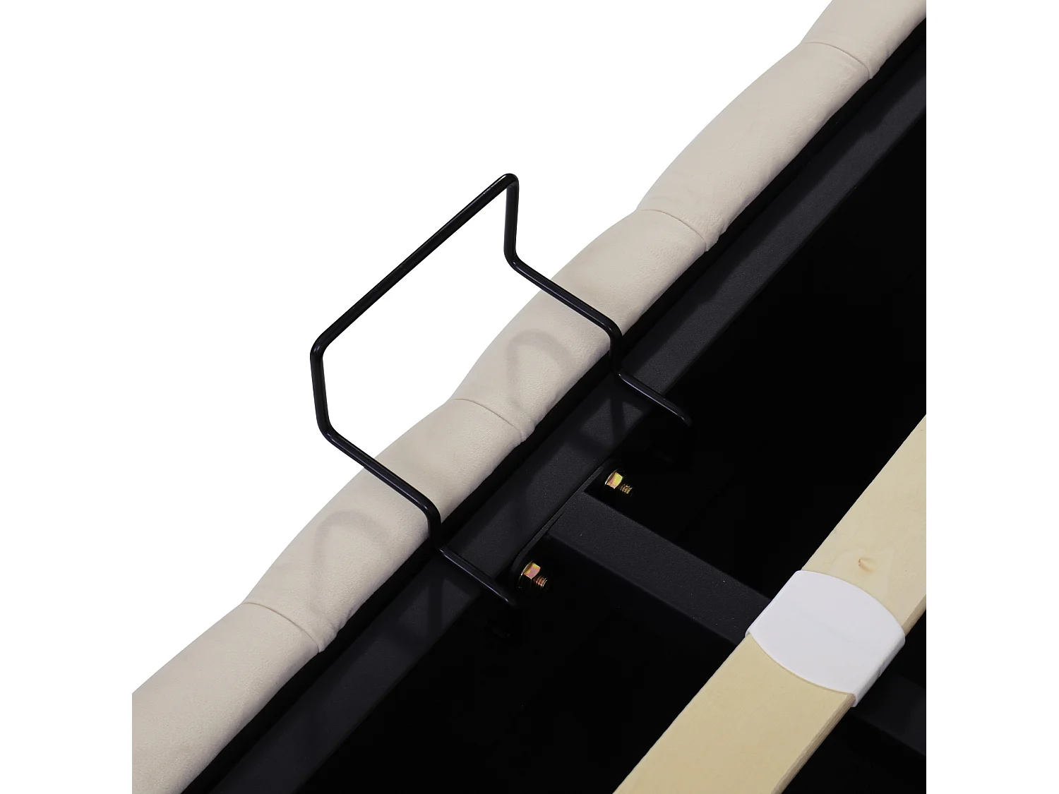 Cama de casal com arrumação 180x200 cm, formato com orelhas, fileira dupla de tachas, tecido de flanela bege (sem colchão)