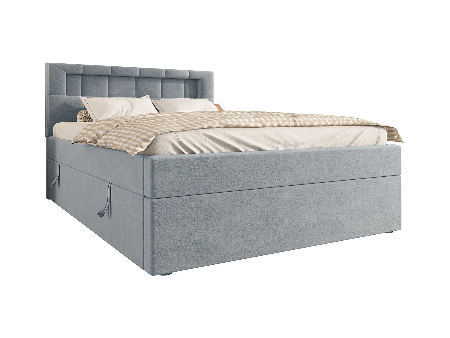 Lit coffre enfant 90x200 cm en velours gris - Lit avec éclairage ambiant, tête de lit réglable(sans matelas)