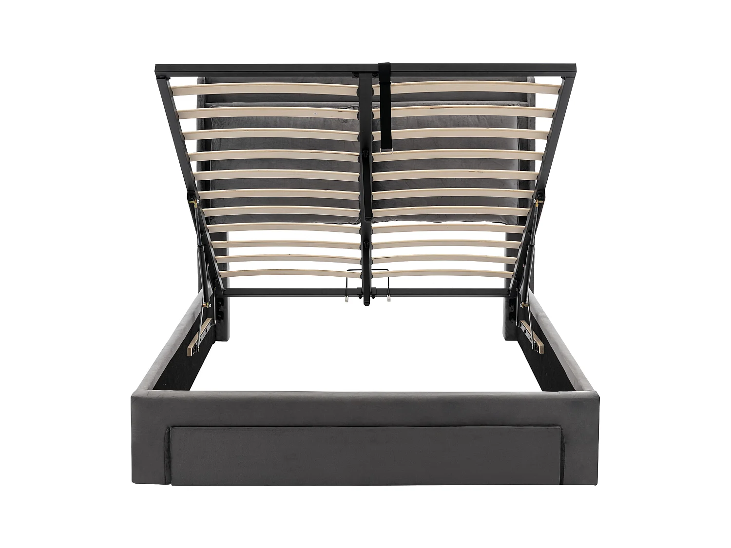 Opbergbed dubbel 140x190 cm met LED, 2-in-1 opberglades aan voeteneind, grijs fluweel (zonder matras)