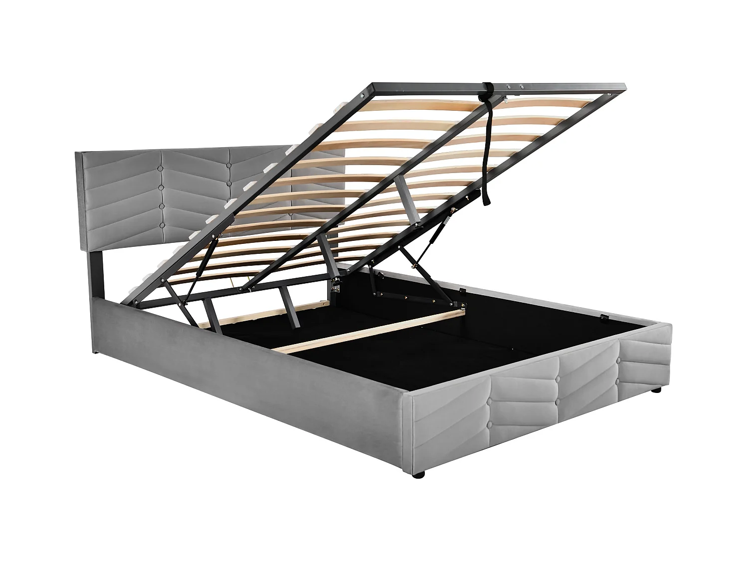 Lit coffre adulte 140x200 cm avec Tête de lit réglable, velours gris, sans matelas