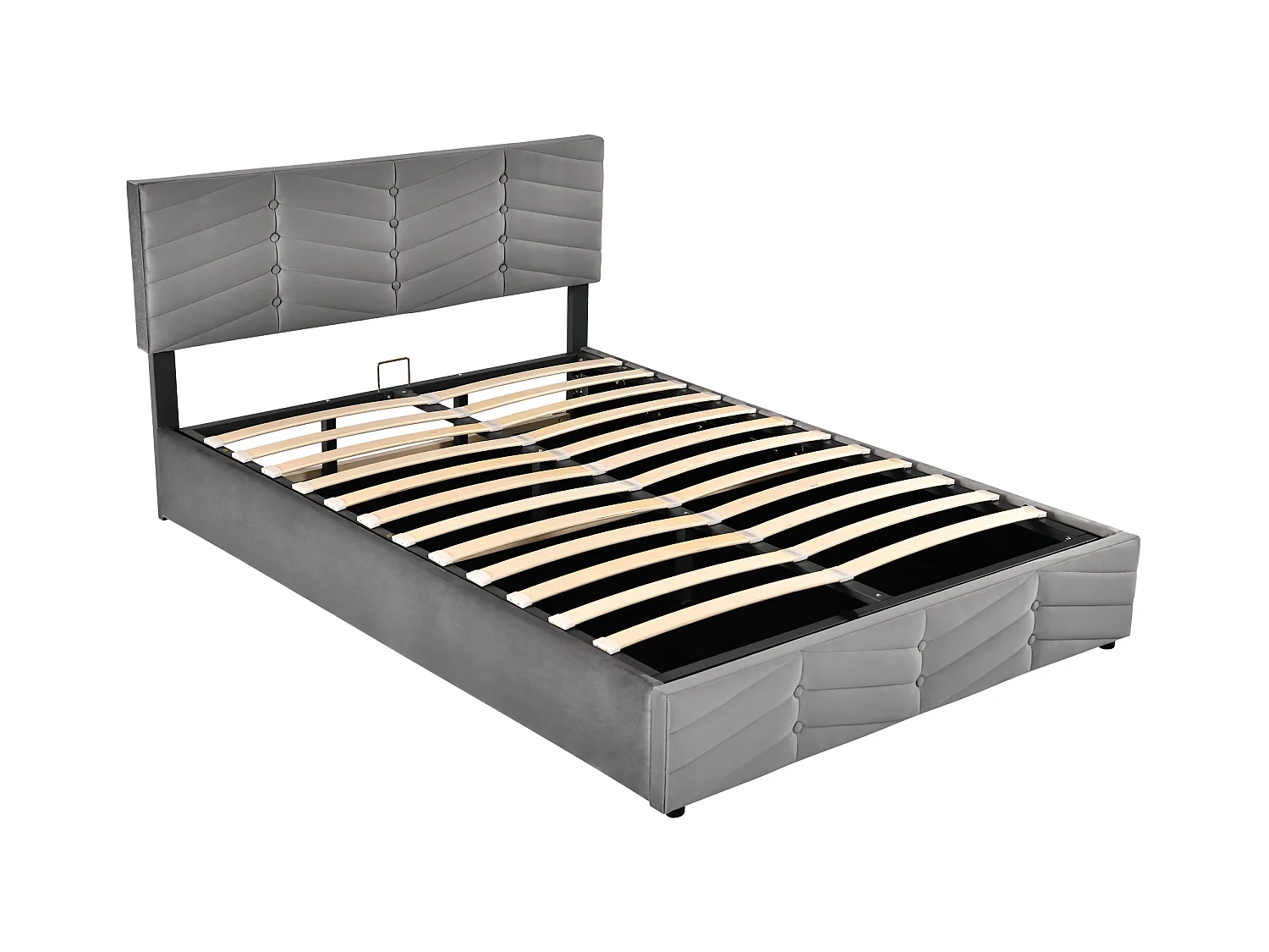Lit coffre adulte 140x200 cm avec Tête de lit réglable, velours gris, sans matelas