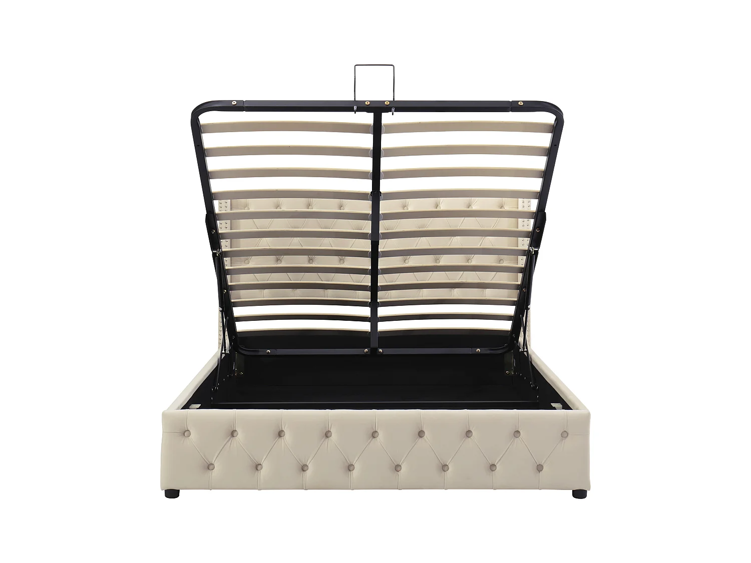 Lit coffre adulte 140x200 cm, forme d'oreilles, couture à boutons sur la tête et le pied de lit– Beige(sans matelas)