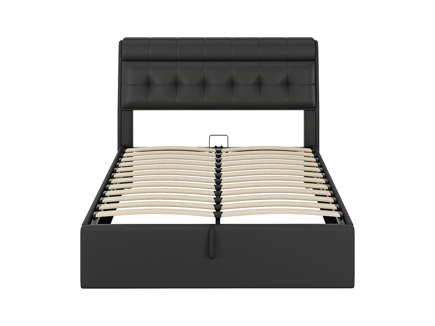 Lit coffre adulte 140x200 cm avec tête de lit et rangement caché,  PU Noir (sans matelas)