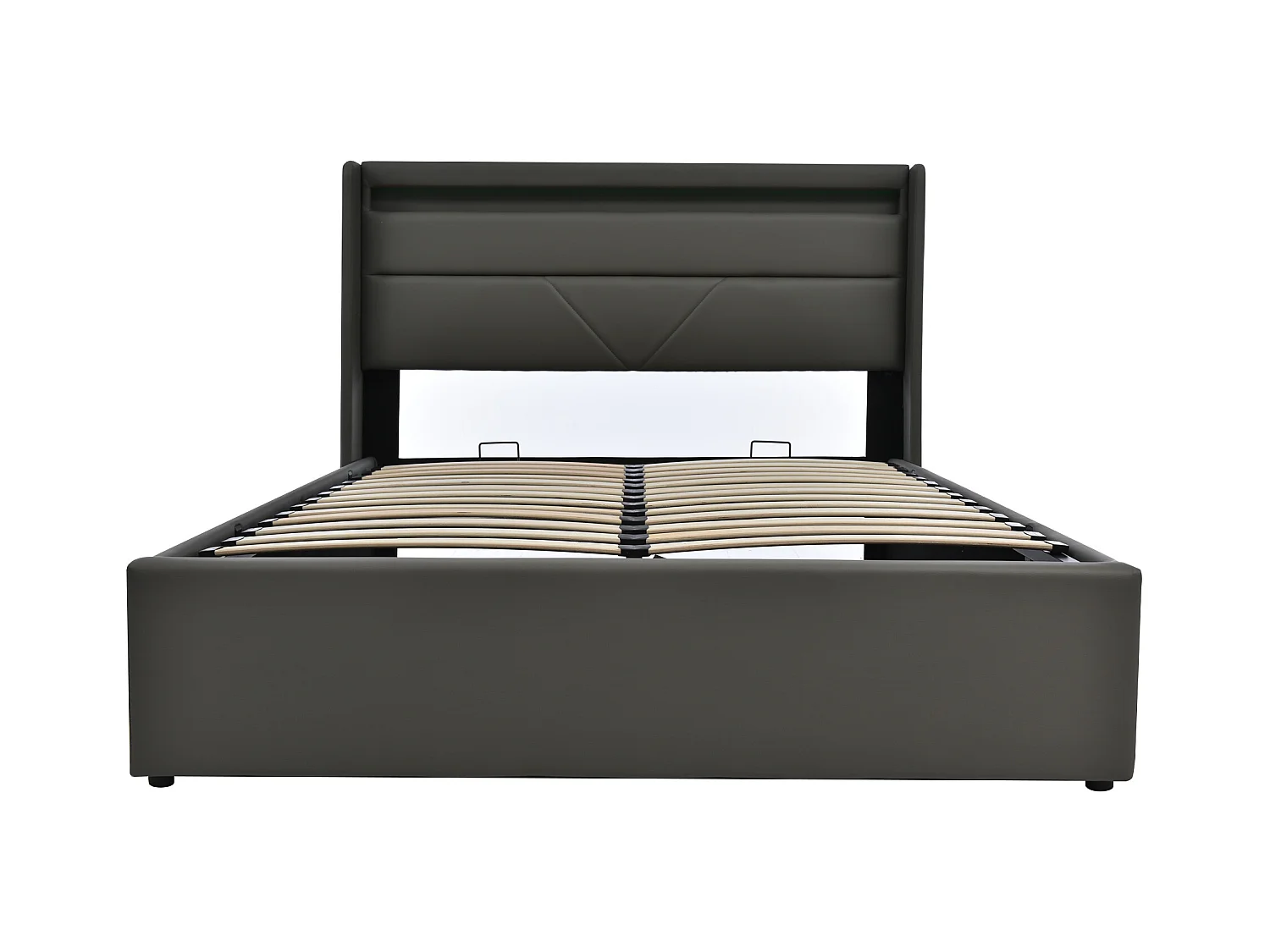 Lit coffre adulte 140x200 cm avec éclairage LED,  en PU Gris (sans matelas)