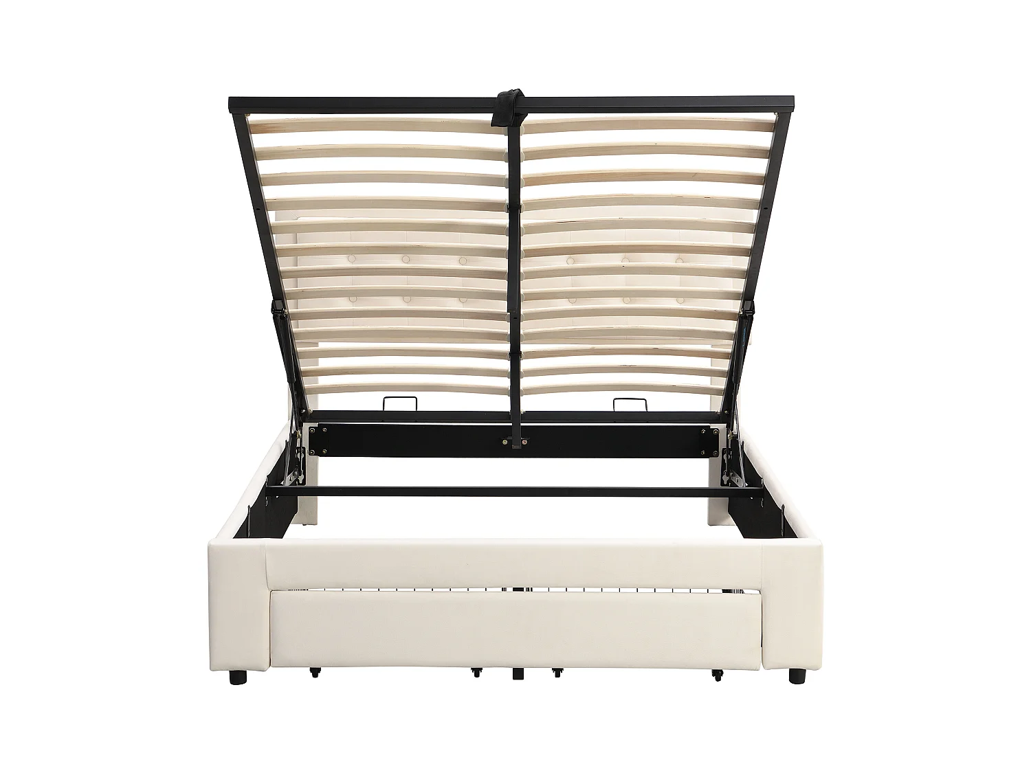 Letto contenitore matrimoniale 140x190 cm in velluto beige con testiera e 2 cassetti portaoggetti (senza materasso)