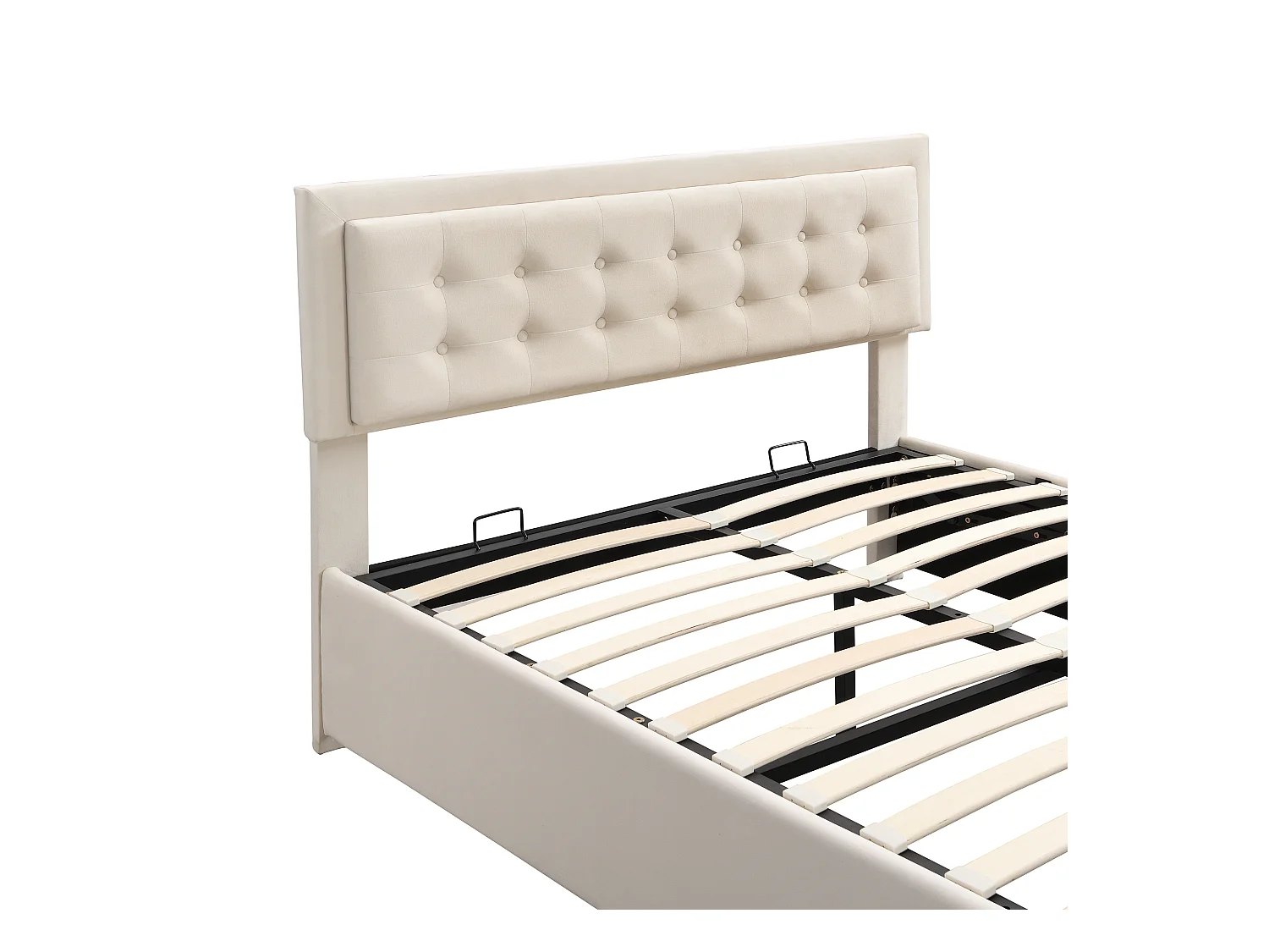 Letto contenitore matrimoniale 140x190 cm in velluto beige con testiera e 2 cassetti portaoggetti (senza materasso)