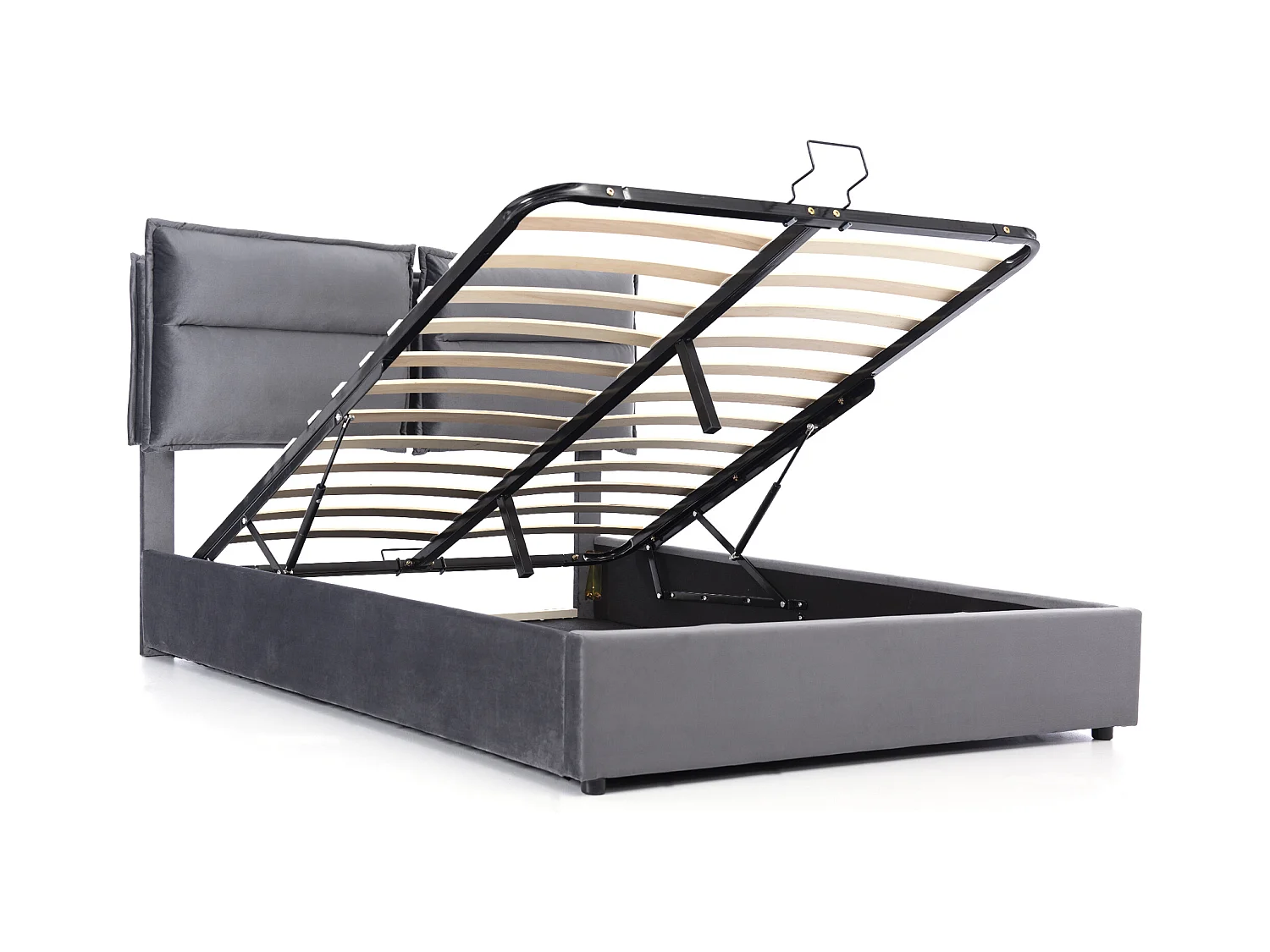 Lit coffre adulte 140x200 cm, Tête de lit réglable, Sommier en métal, Velours gris, sans matelas