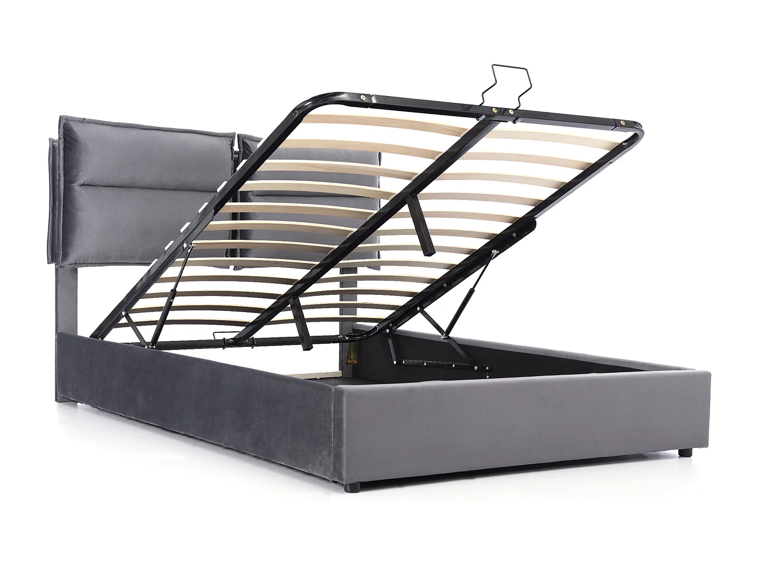 Cama baú dupla 140x200 cm - Cabeceira ajustável - Estrado de metal - Veludo cinza (sem colchão)