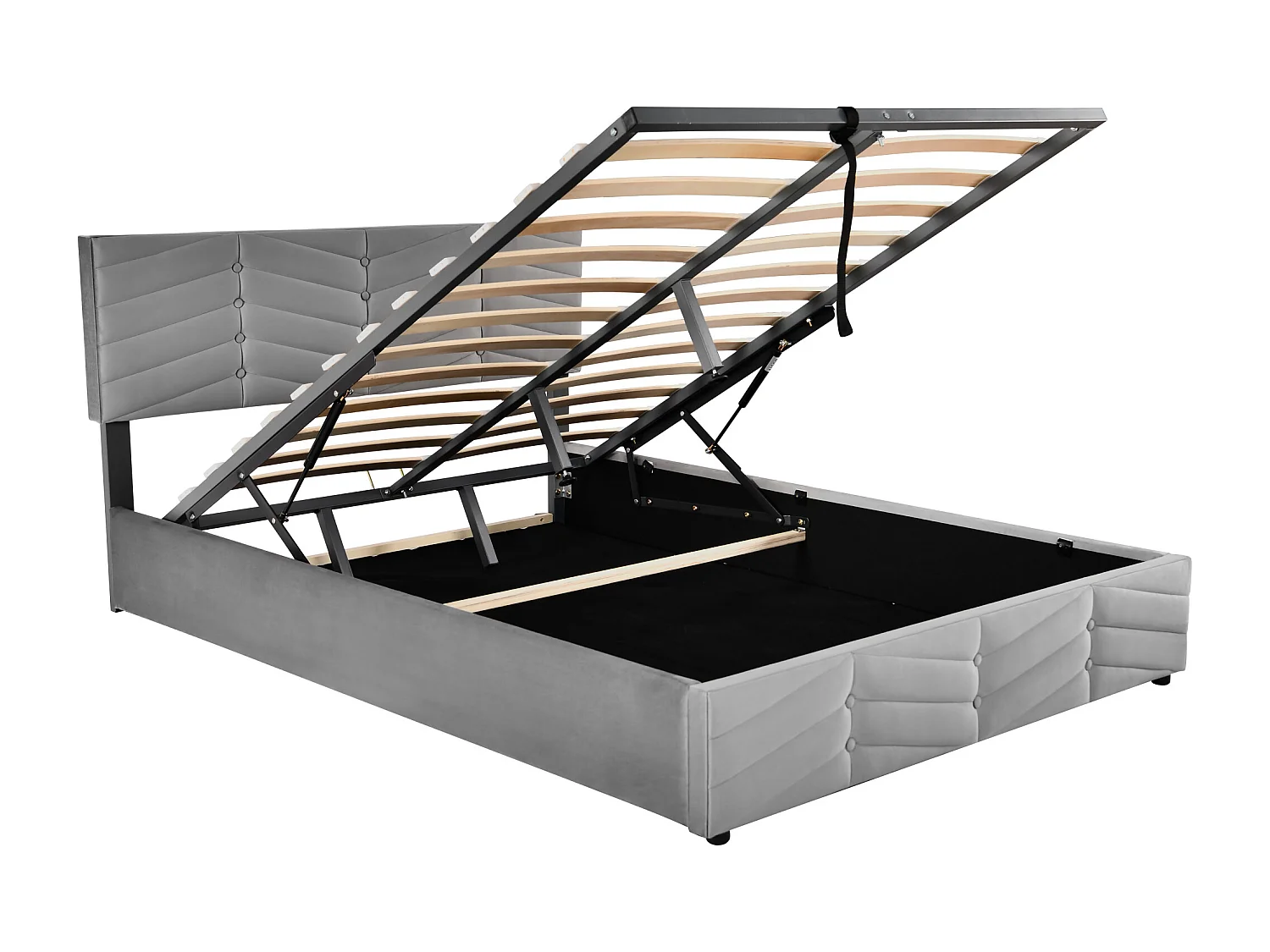 Lit coffre adulte 140x190 cm - Tête de lit réglable, tissu en velours gris (sans matelas)