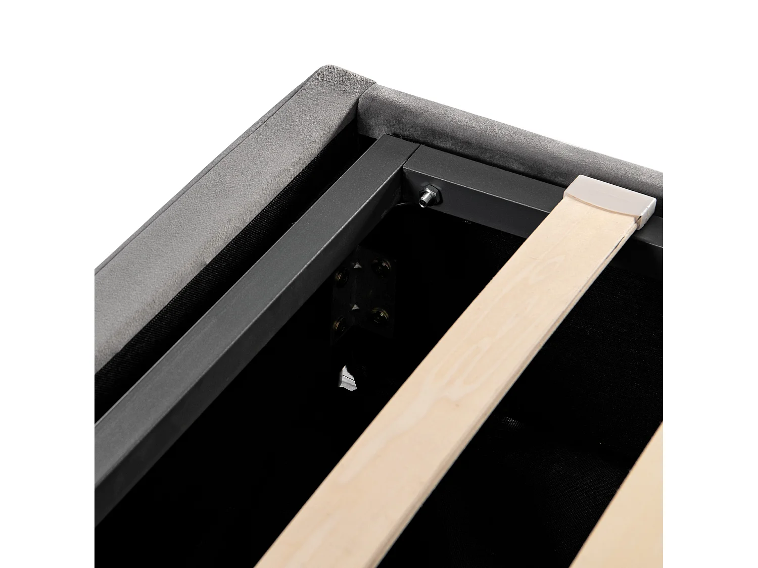 Lit coffre adulte 140x190 cm - Tête de lit réglable, tissu en velours gris (sans matelas)