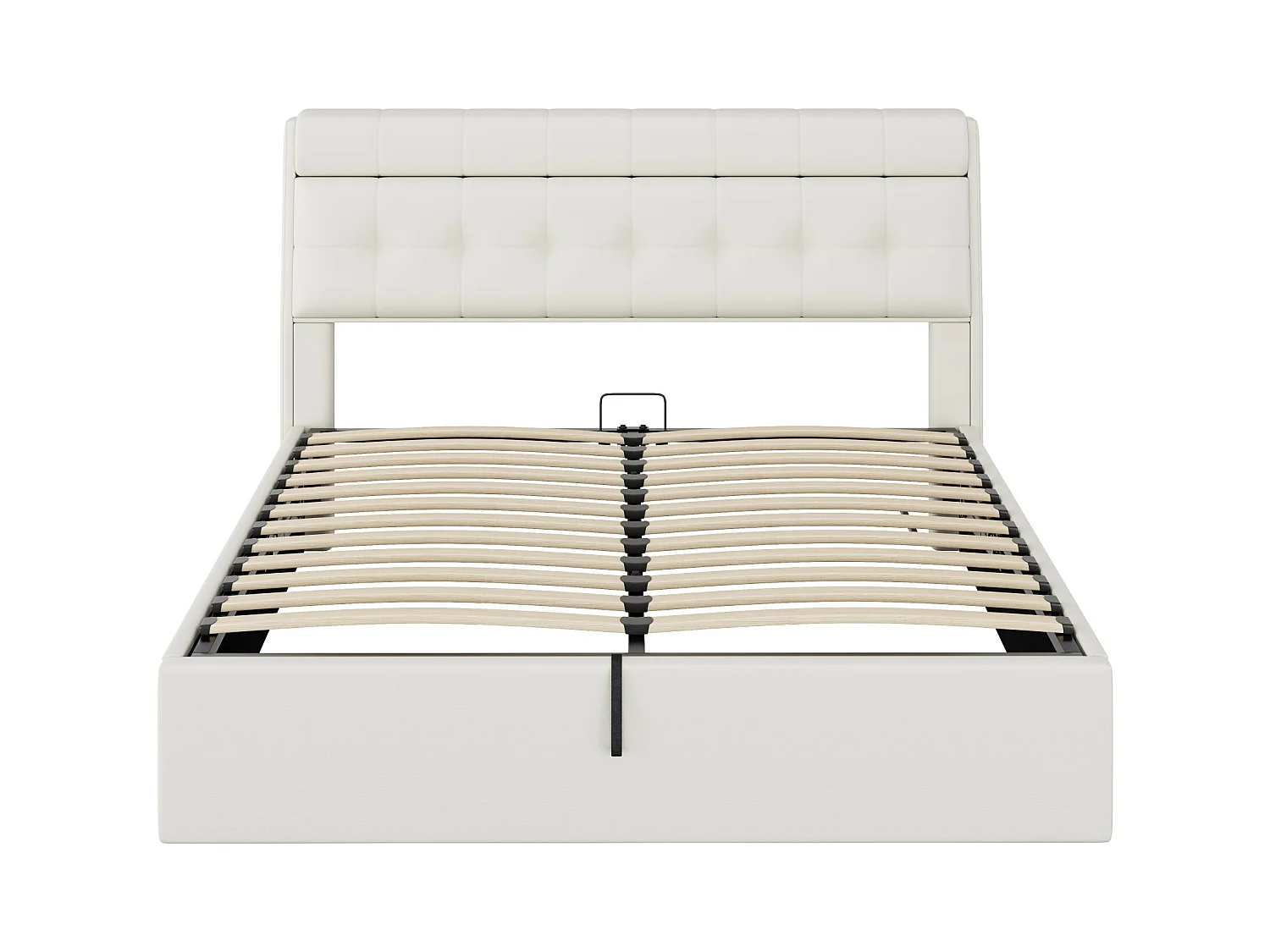 Letto contenitore matrimoniale 160x200 cm, con rete a doghe e testiera - PU bianco (senza materasso)