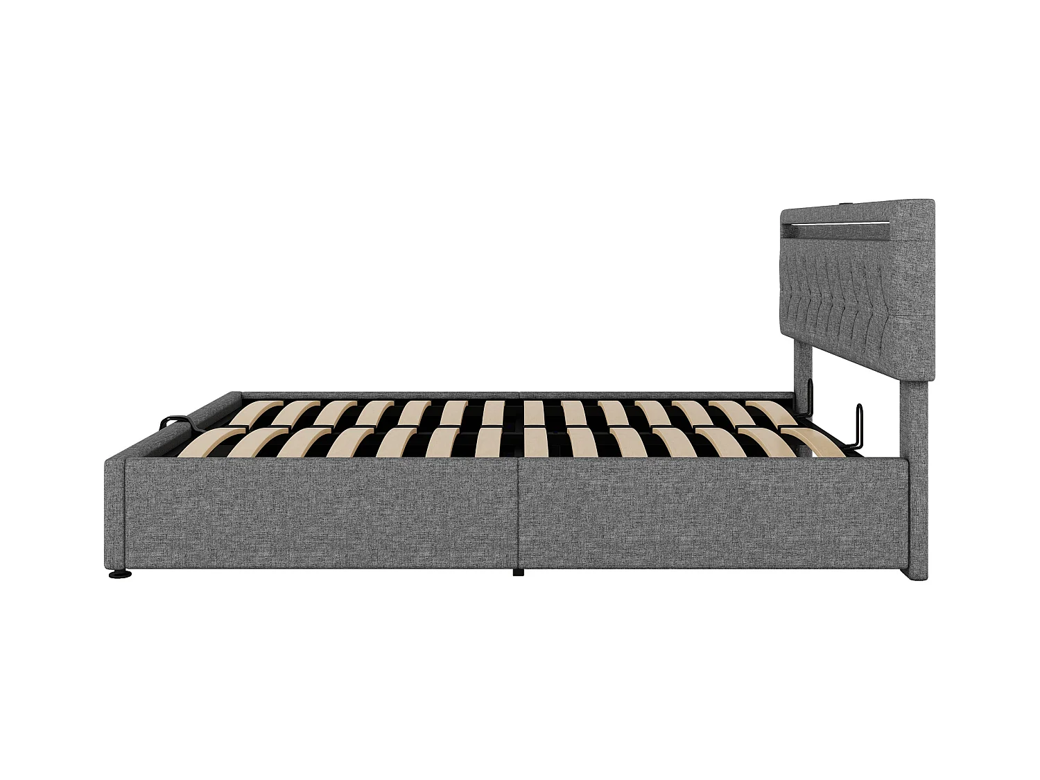 Cama doble con baúl 160x200 cm con luz ambiental y USB - lino gris (sin colchón)