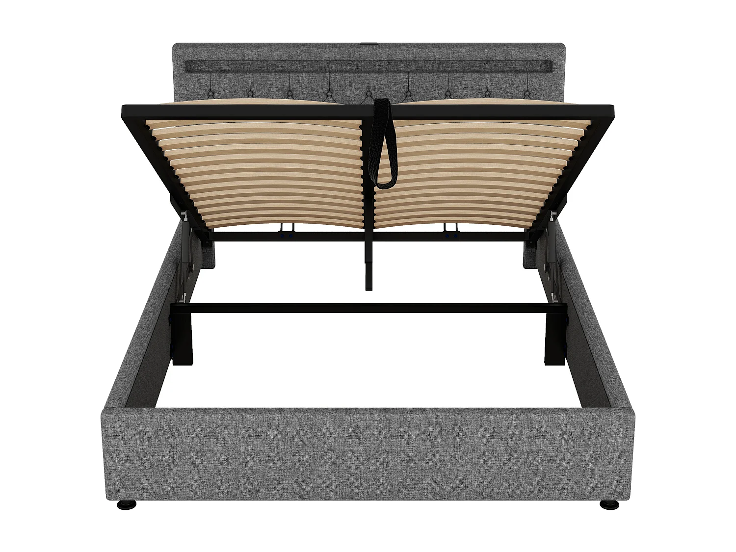 Cama baú dupla 160x200 cm com luz ambiente e USB - linho cinza (sem colchão)