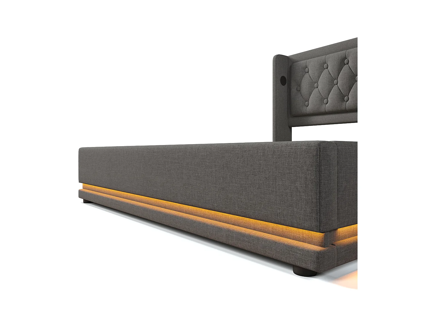 Letto contenitore matrimoniale 140x200 cm - Testata con USB e LED su 3 lati - Grigio in cotone (senza materasso)