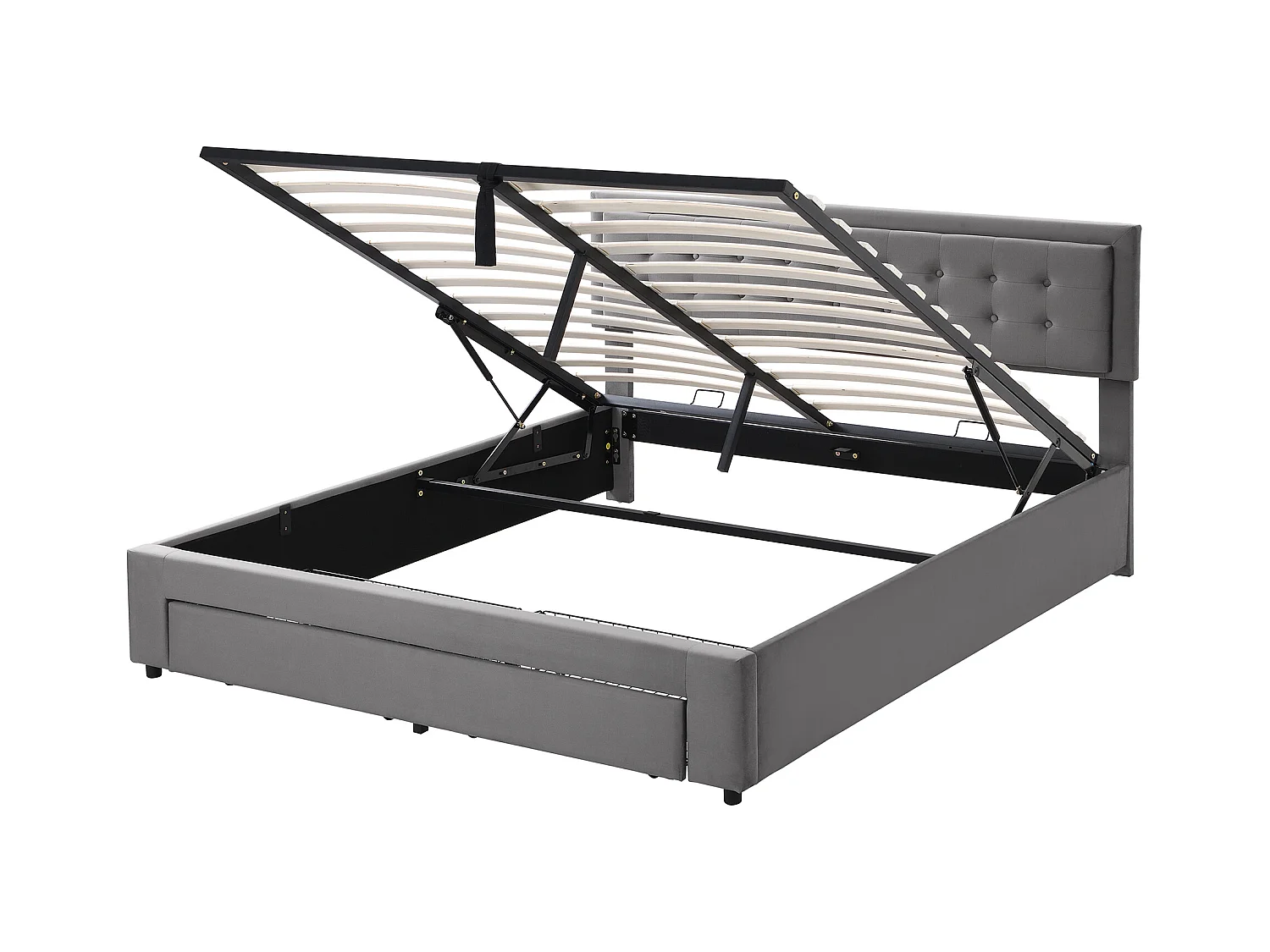 Lit coffre double 160x200 cm avec tiroirs - Tissu velours Gris(sans matelas)