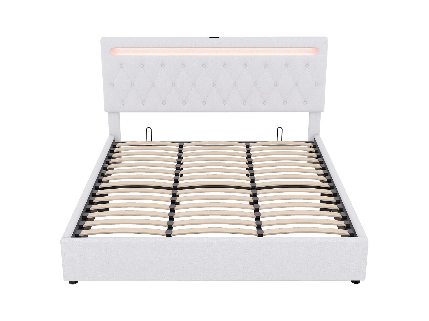 Tweepersoonsbed met opbergruimte 180x200 cm, met LED en USB-poort, in wit linnen (exclusief matras)