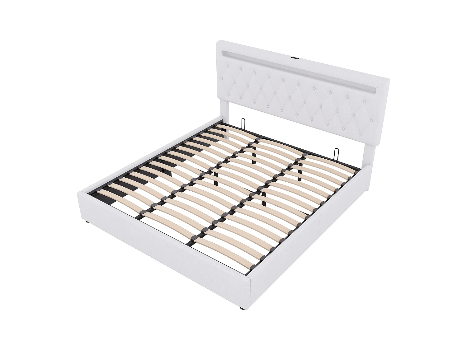 Lit coffre adulte 180x200 cm, avec LED et port USB, en lin blanc(sans matelas)