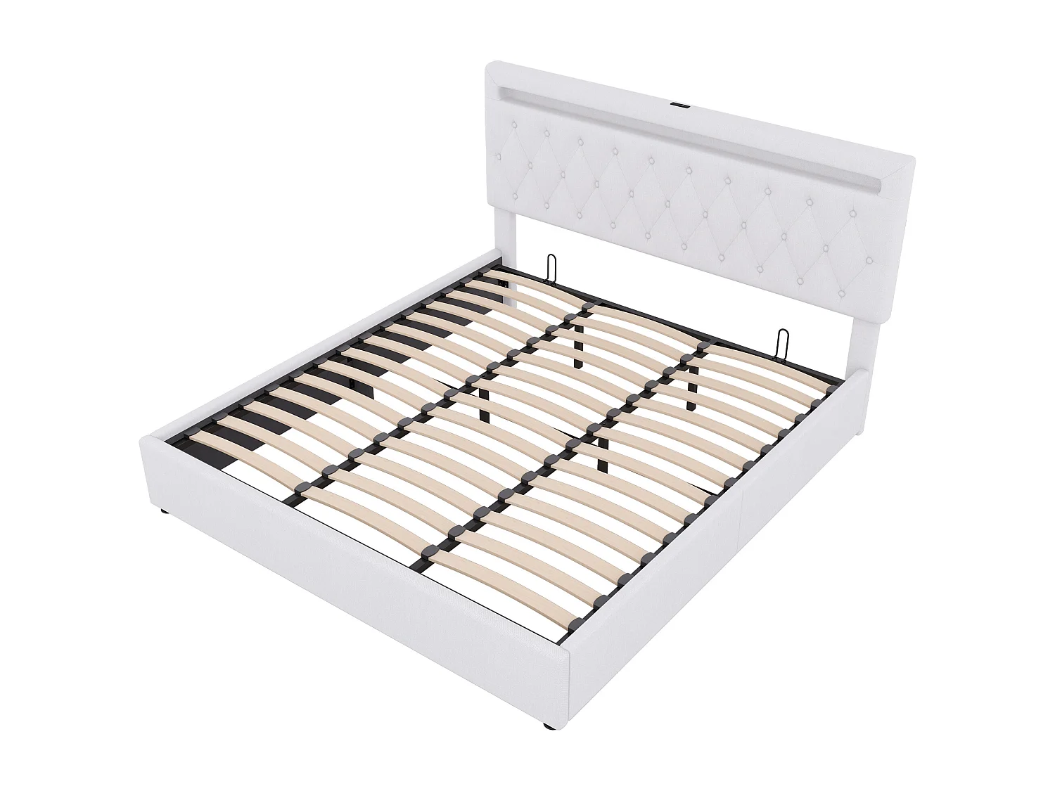 Lit coffre adulte 180x200 cm, avec LED et port USB, en lin blanc(sans matelas)