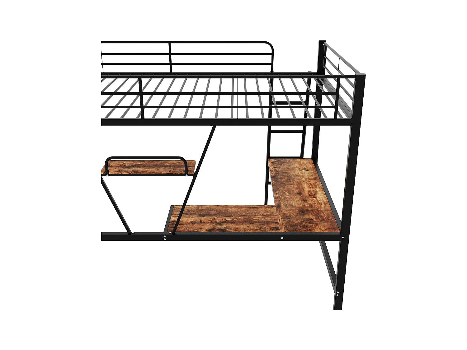 Lit mezzanine métallique 90x200 cm avec bureau en L et étagère - Noir(sans matelas)
