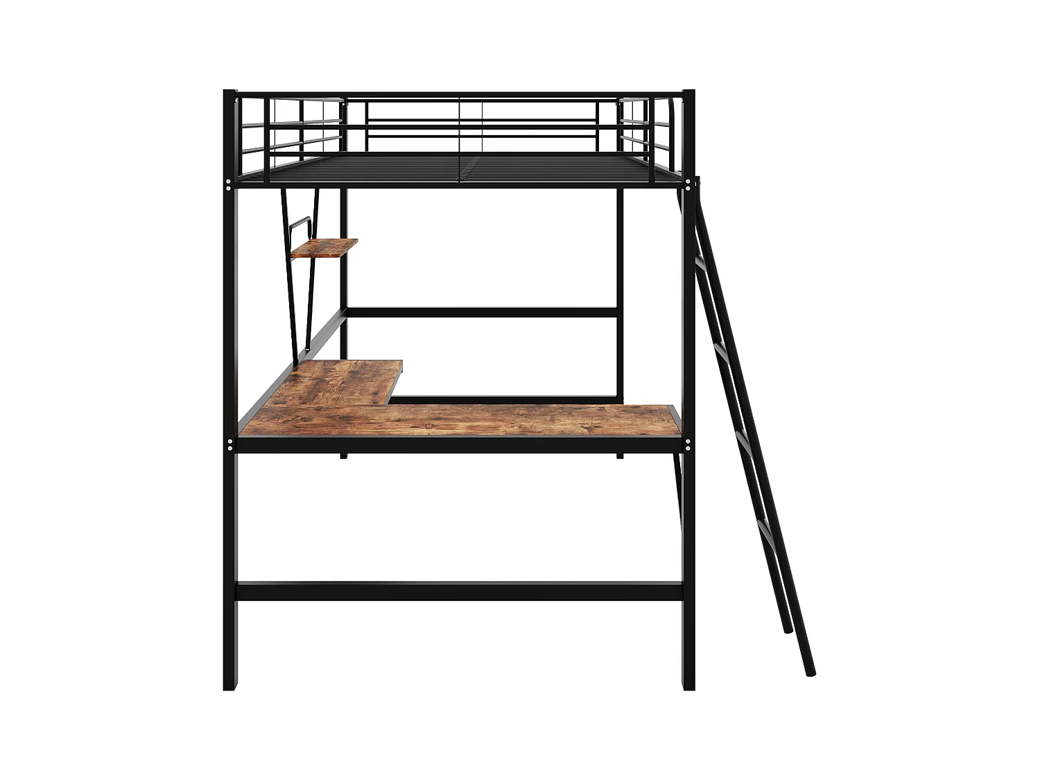 Lit mezzanine métallique 90x200 cm avec bureau en L et étagère - Noir(sans matelas)
