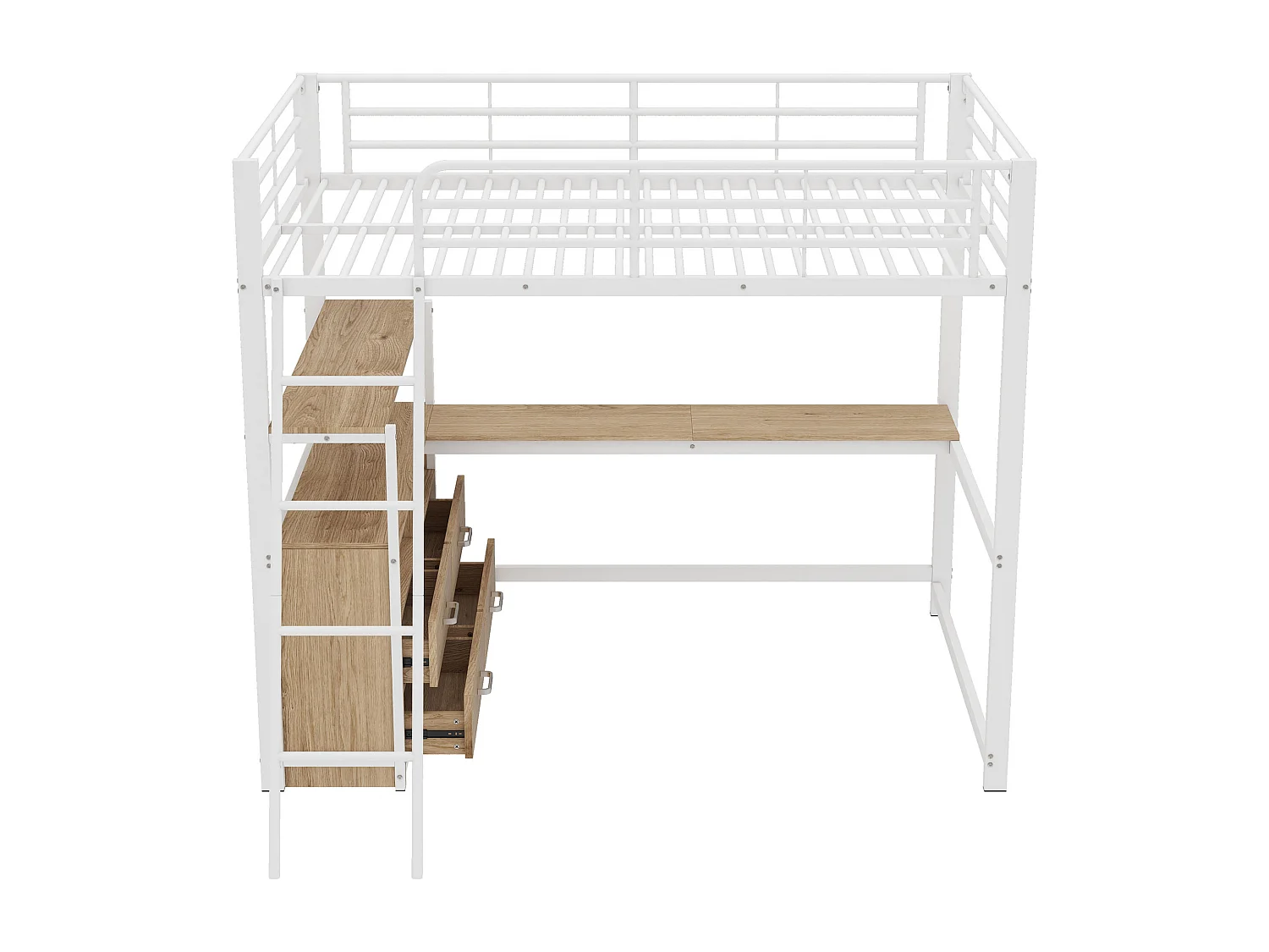 Stapelbed 140x200 cm met bureau - Wit metalen frame (zonder matras)