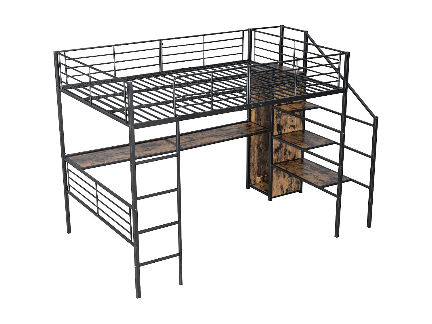 Halfhoogslaper 140x200 cm met bureau – Zwart metalen frame (zonder matras)