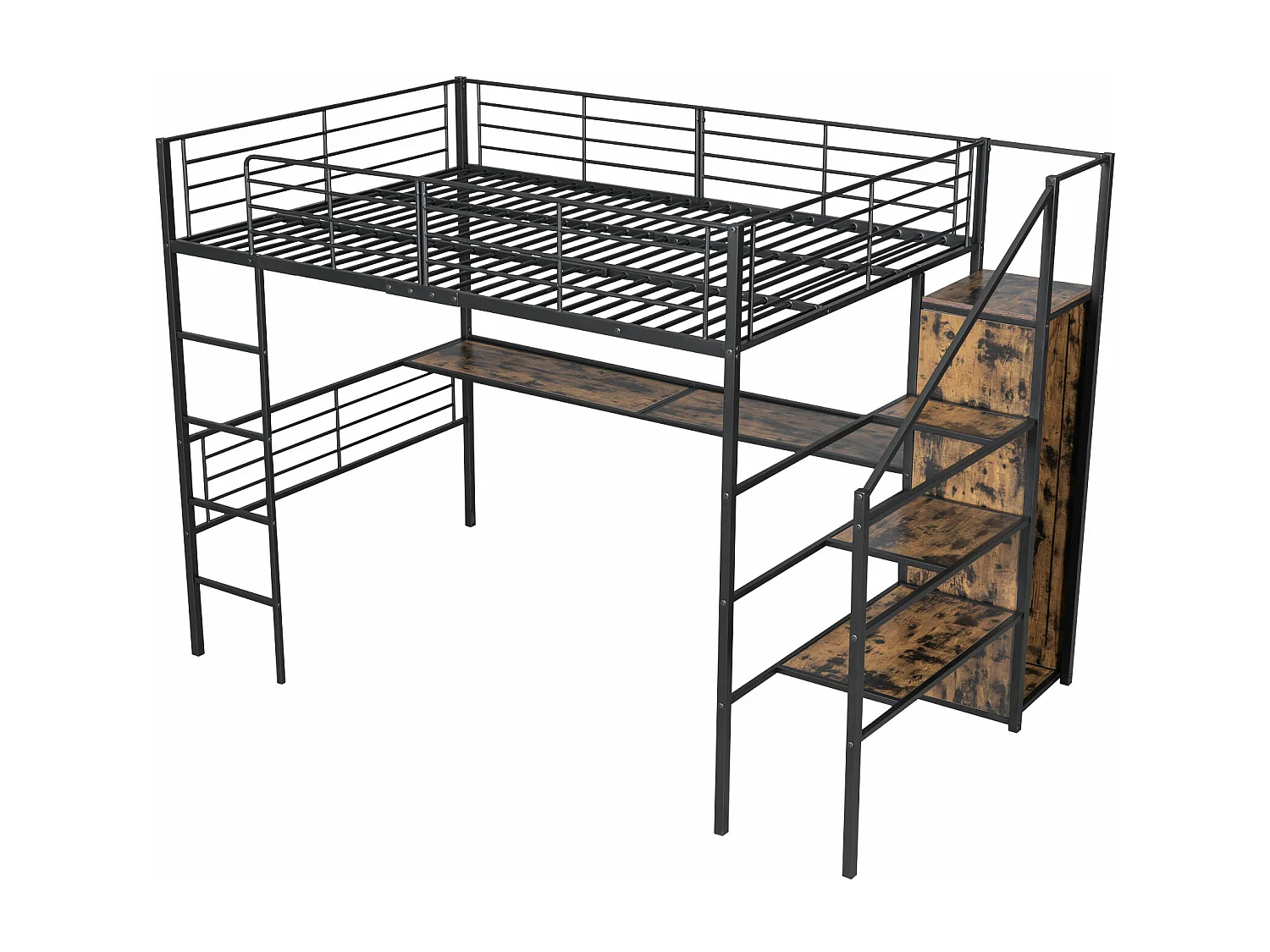 Halfhoogslaper 140x200 cm met bureau – Zwart metalen frame (zonder matras)