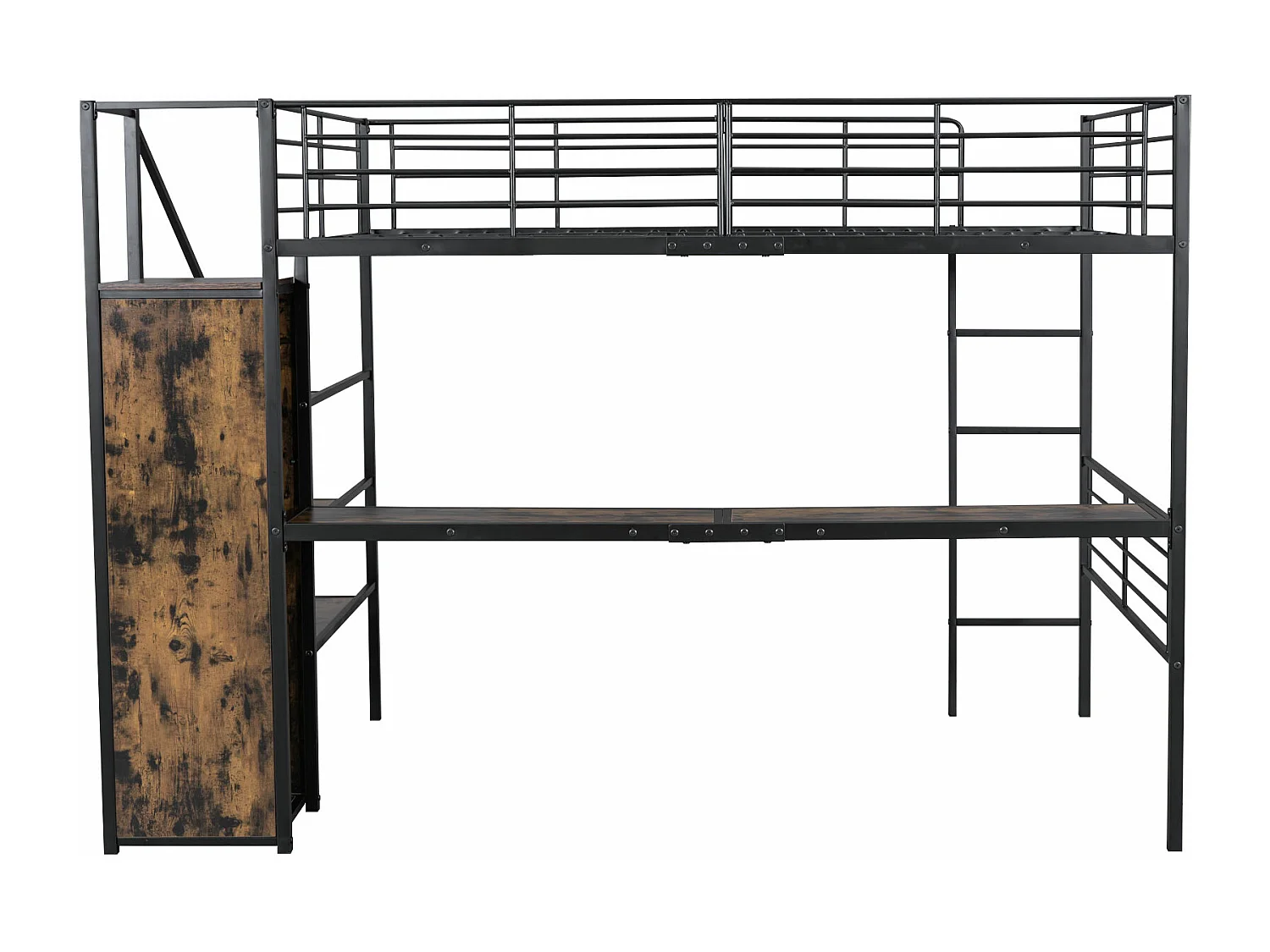 Halfhoogslaper 140x200 cm met bureau – Zwart metalen frame (zonder matras)