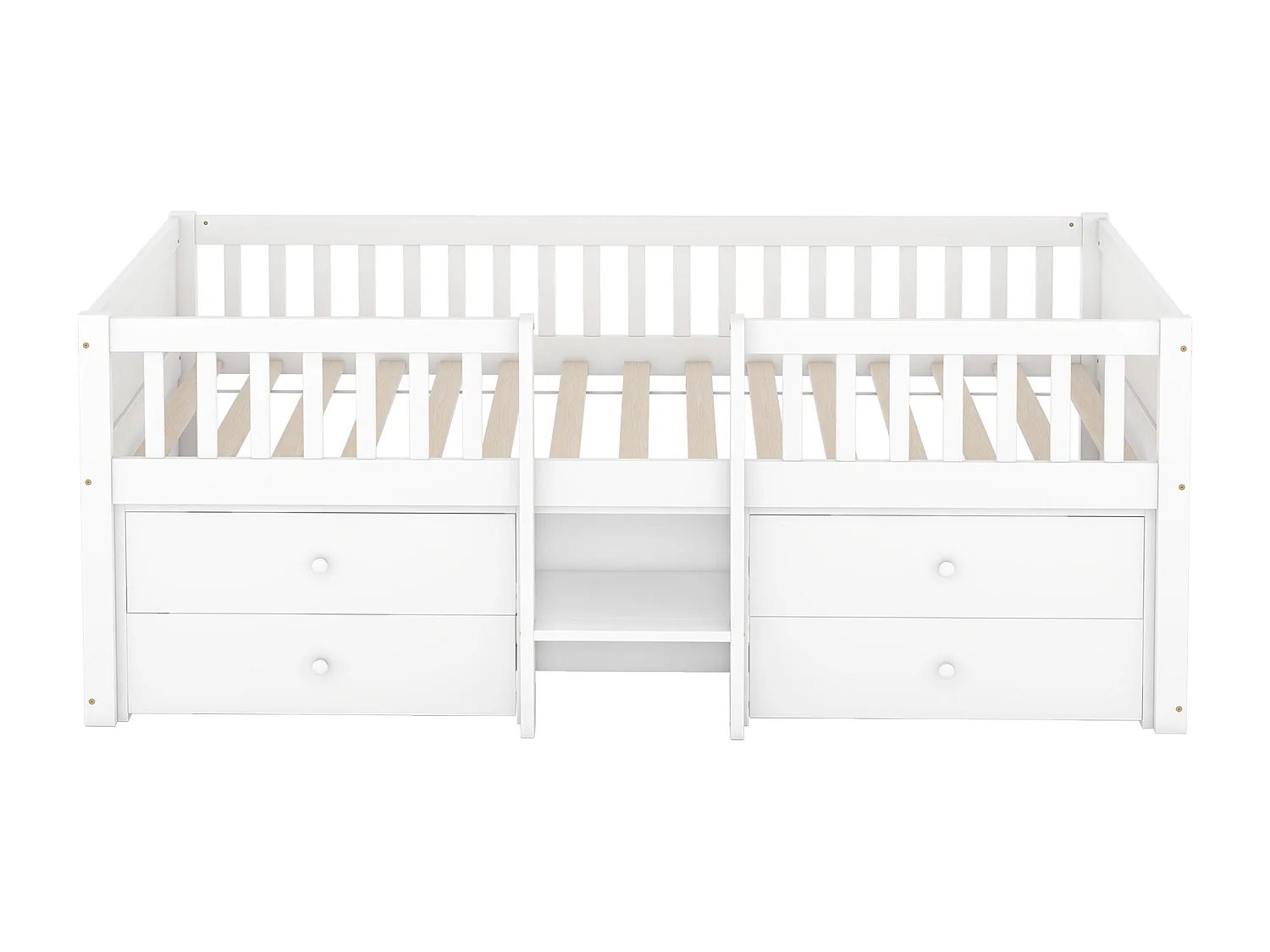 Cama meia altura 90x200 cm em pinho branco - 4 gavetas, rampa e escada, estilo minimalista (sem colchão)