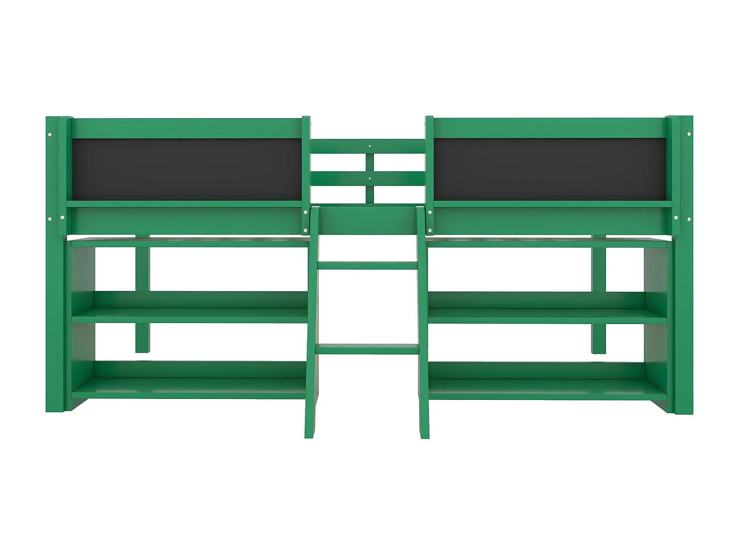 Lit mi-hauteur 90x200 cm en pin vert - lit enfant Plusieurs étagères de rangement et échelle (sans matelas)