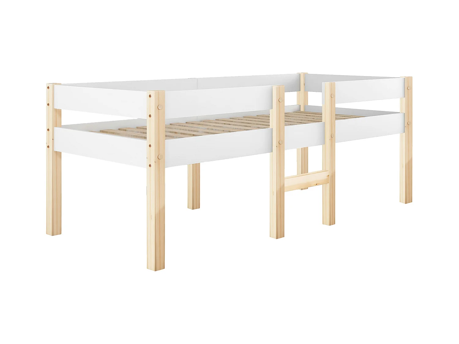 Lit mi hauteur enfant 90x190 cm en pin - avec protection contre les chutes, blanc et chêne(sans matelas)