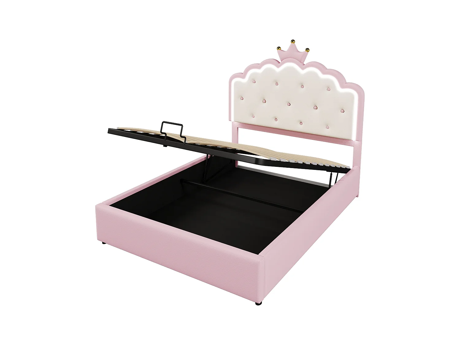 Lit coffre enfant princesse 140x200 cm - Éclairage LED - en PU Rose (sans matelas)