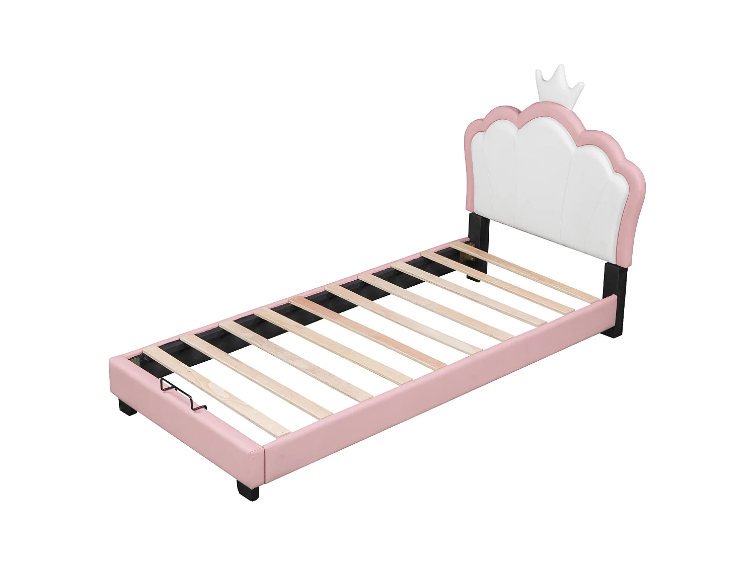 Letto principessa per bambini 90x200 cm con rete e testiera - a forma di corona - Rosa (materasso non incluso)