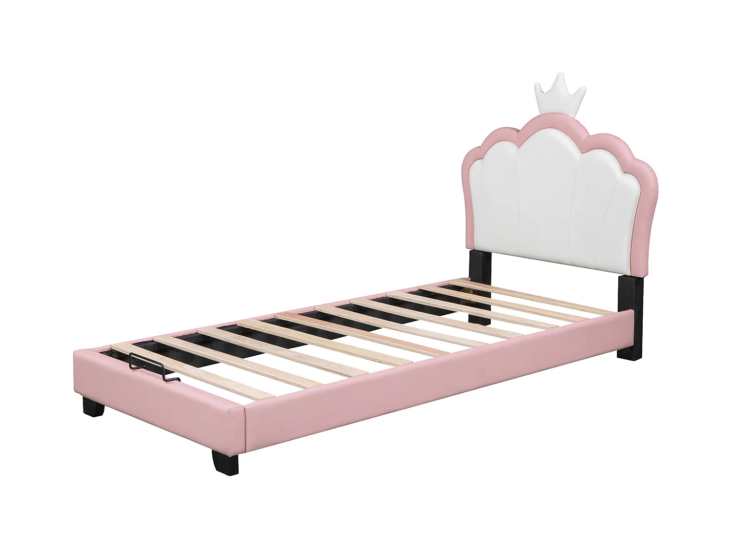 Letto principessa per bambini 90x200 cm con rete e testiera - a forma di corona - Rosa (materasso non incluso)