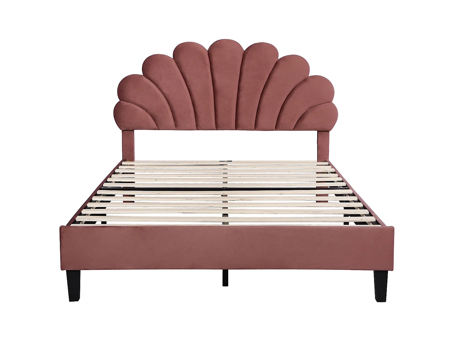 Letto matrimoniale 140x200 cm in velluto bordeaux - Letto con testiera floreale, rete a doghe (senza materasso)