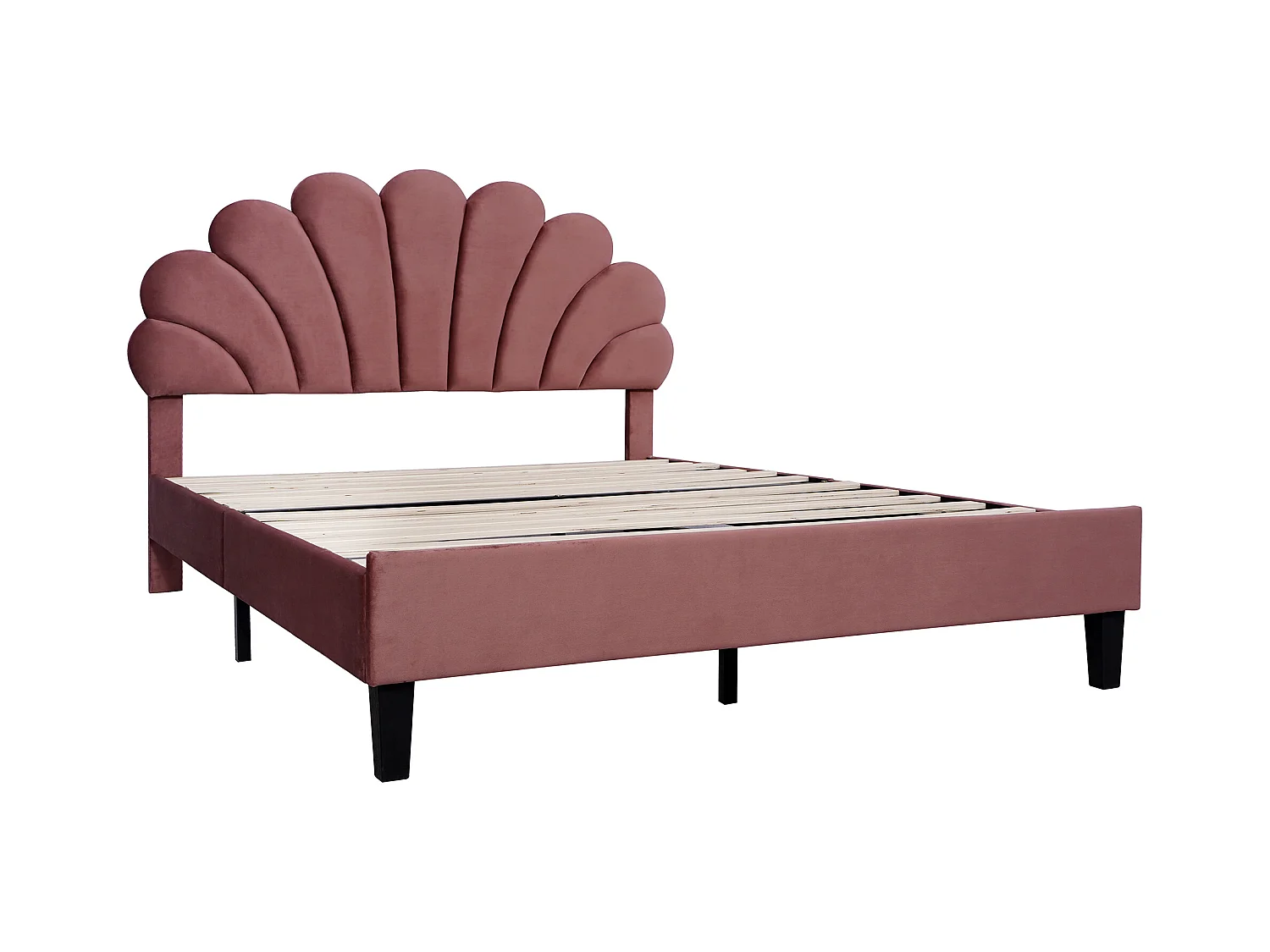 Tweepersoonsbed 140x200 cm in bordeaux fluweel - Bed met bloemen hoofdbord, lattenbodem (zonder matras)