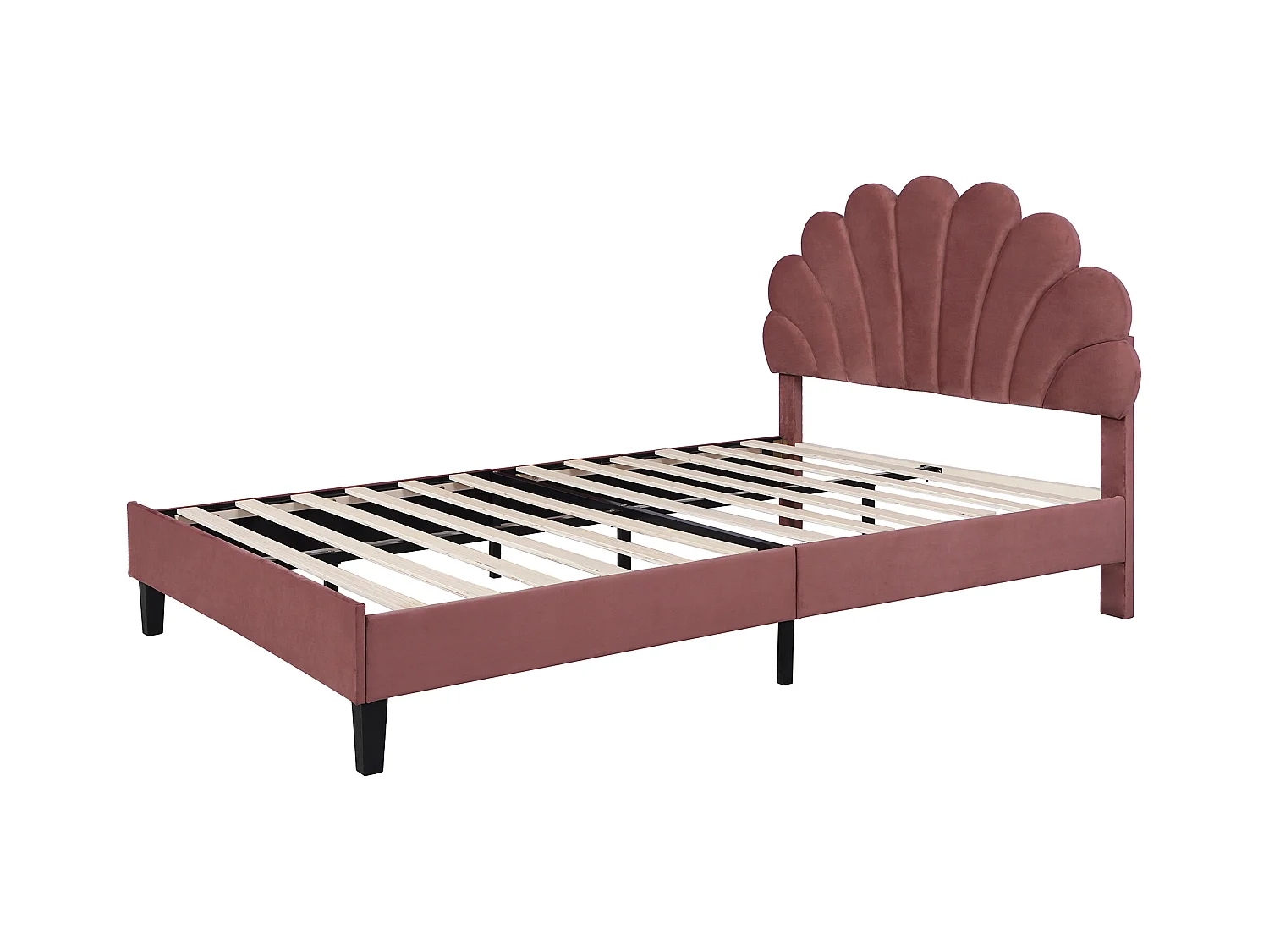 Tweepersoonsbed 140x200 cm in bordeaux fluweel - Bed met bloemen hoofdbord, lattenbodem (zonder matras)