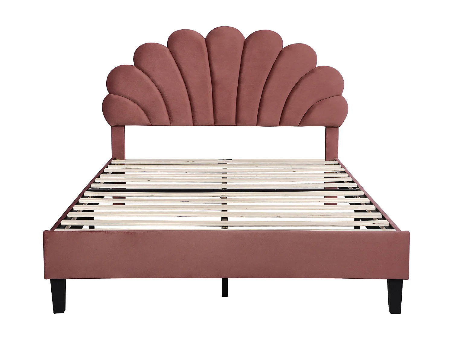 Cama de casal 140x200 cm em veludo bordô - Cama com cabeceira floral, estrado de ripas (sem colchão)