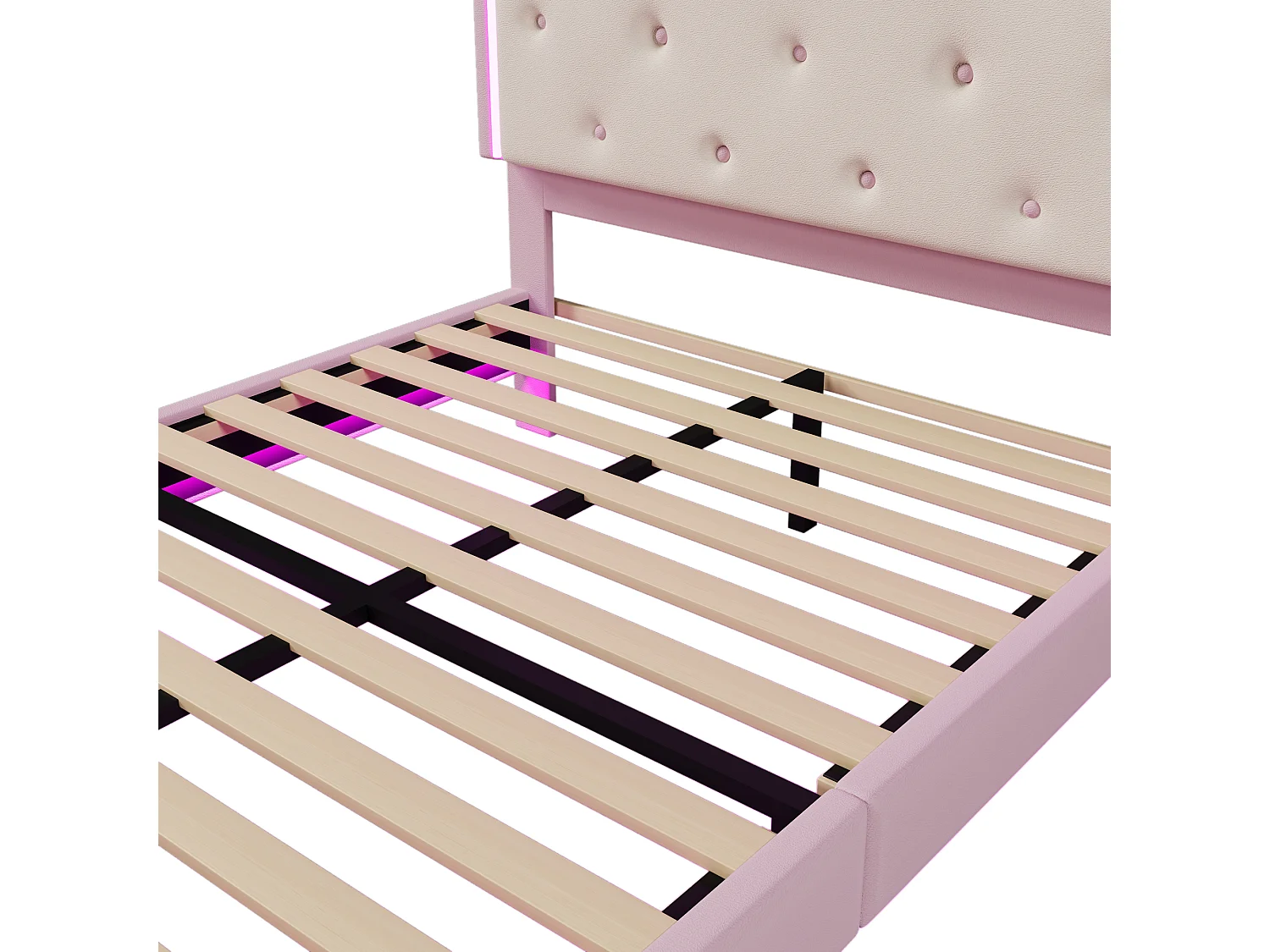 Lit enfant double 140x200 cm avec sommier à lattes et éclairage d'ambiance - matériau PU Rose(sans matelas)