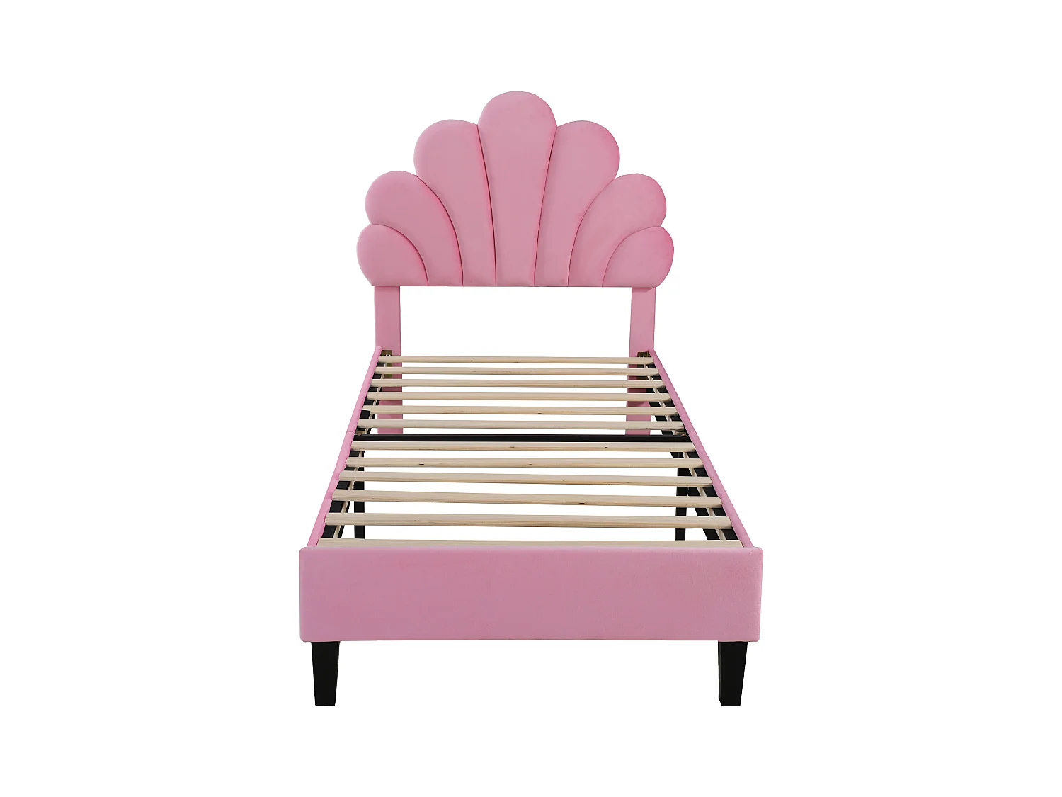 Letto per bambini 90x200 cm in velluto rosa con testiera a forma di fiore, rete a doghe (senza materasso)