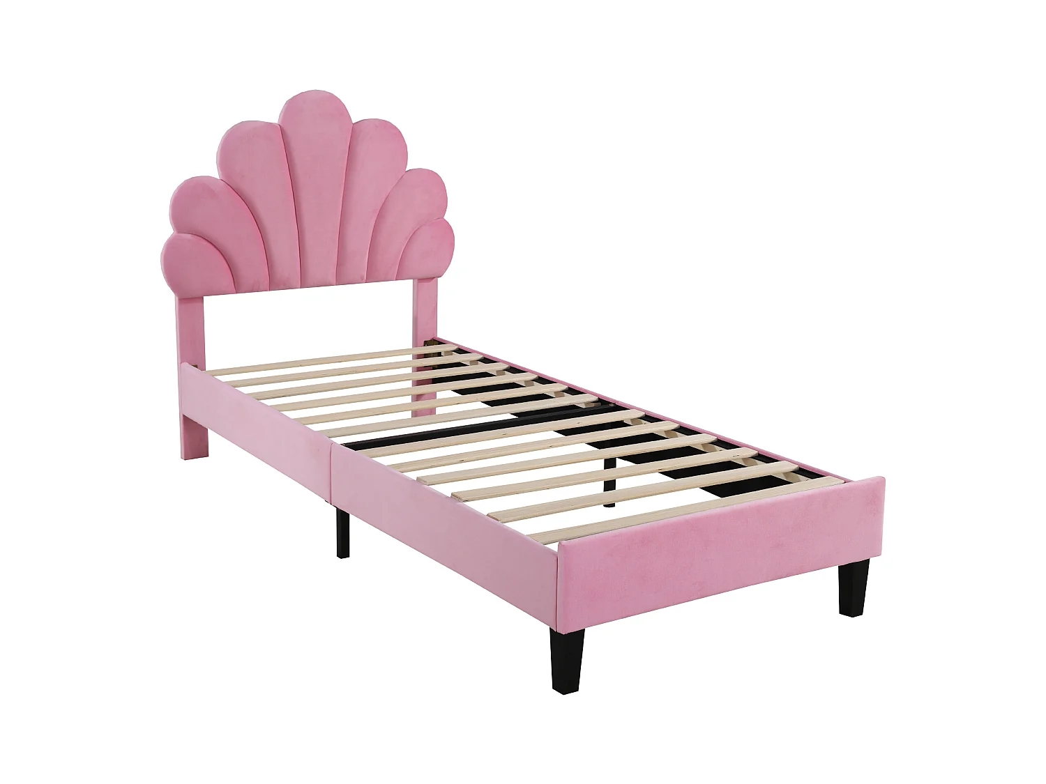Letto per bambini 90x200 cm in velluto rosa con testiera a forma di fiore, rete a doghe (senza materasso)