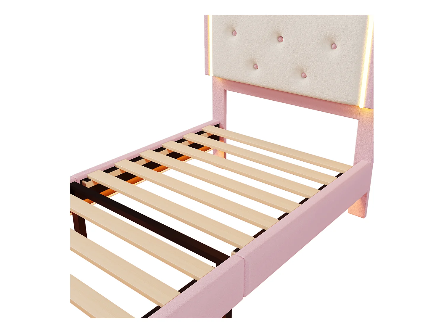 Eenpersoons prinsessenbed 90x200 cm - LED-verlichting met afstandsbediening - roze PU (zonder matras)