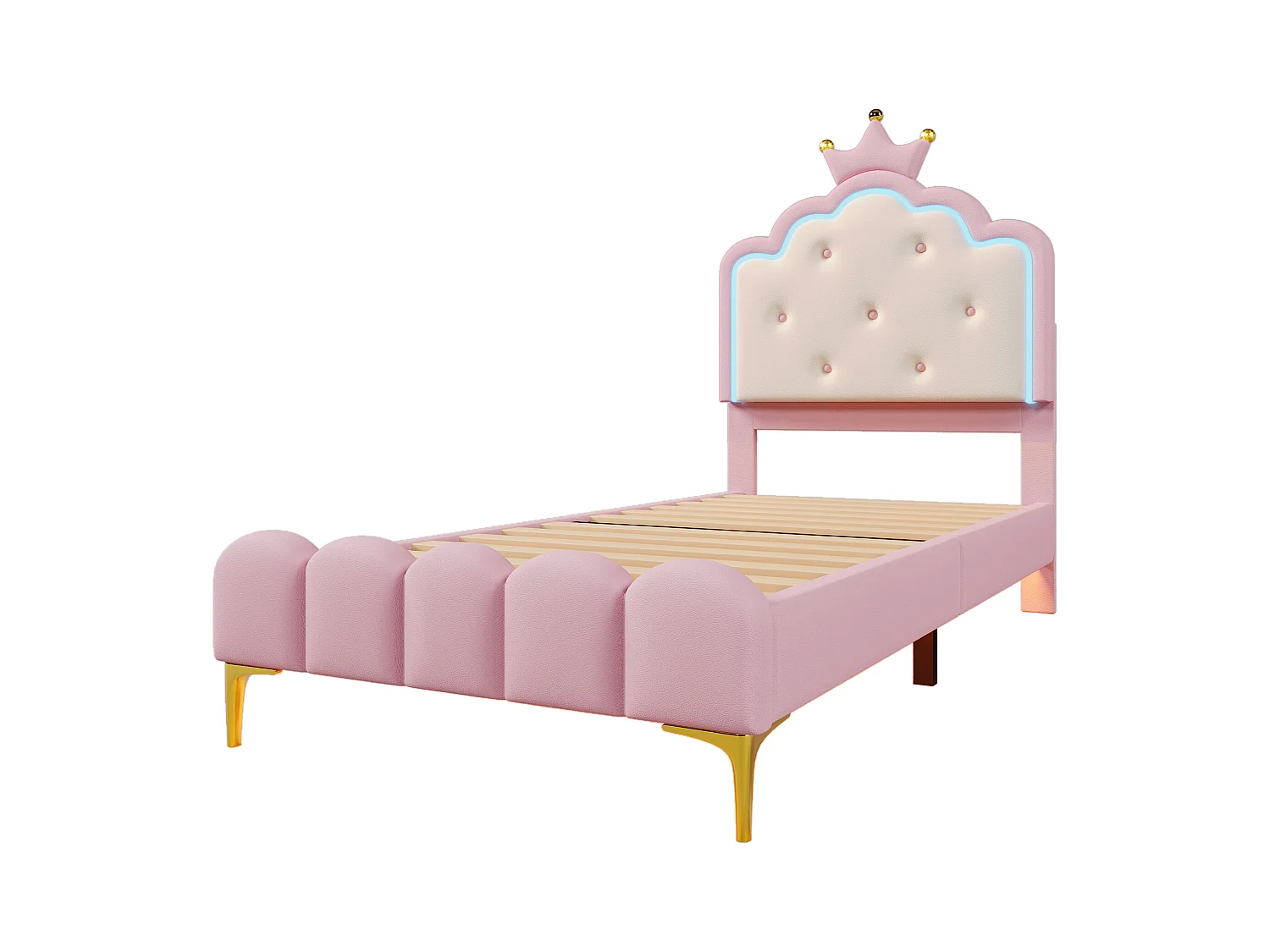 Eenpersoons prinsessenbed 90x200 cm - LED-verlichting met afstandsbediening - roze PU (zonder matras)