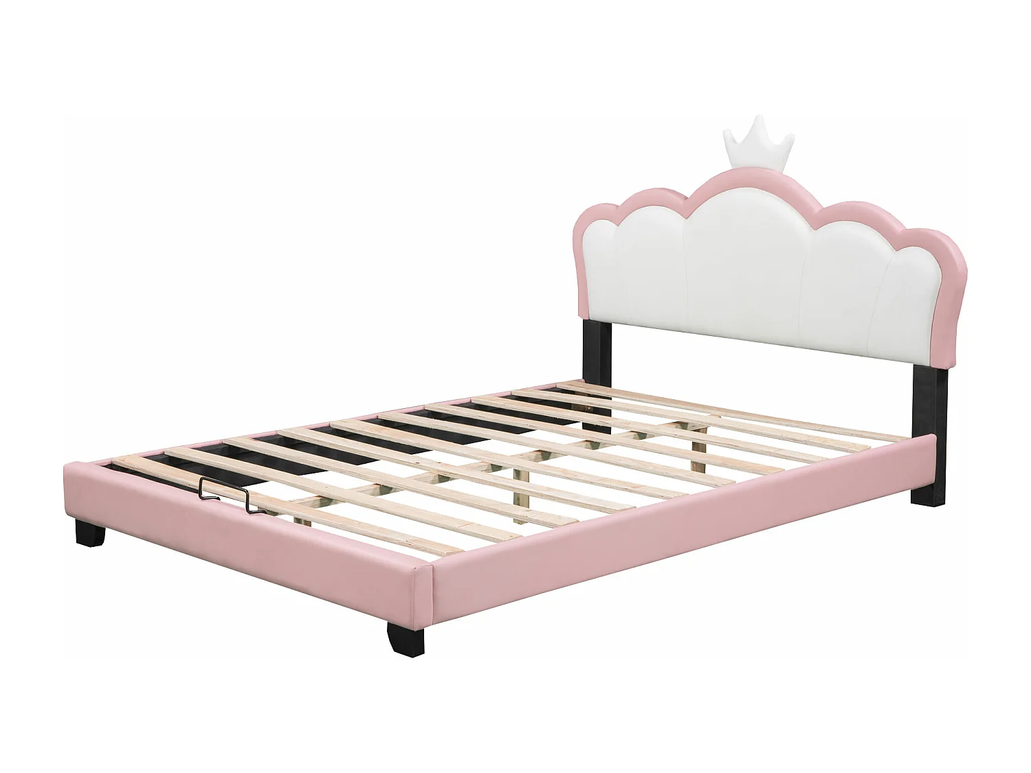 Lit princesse enfant 140x200 cm en forme de couronne avec sommier à lattes et dossier , rose (matelas non inclus)