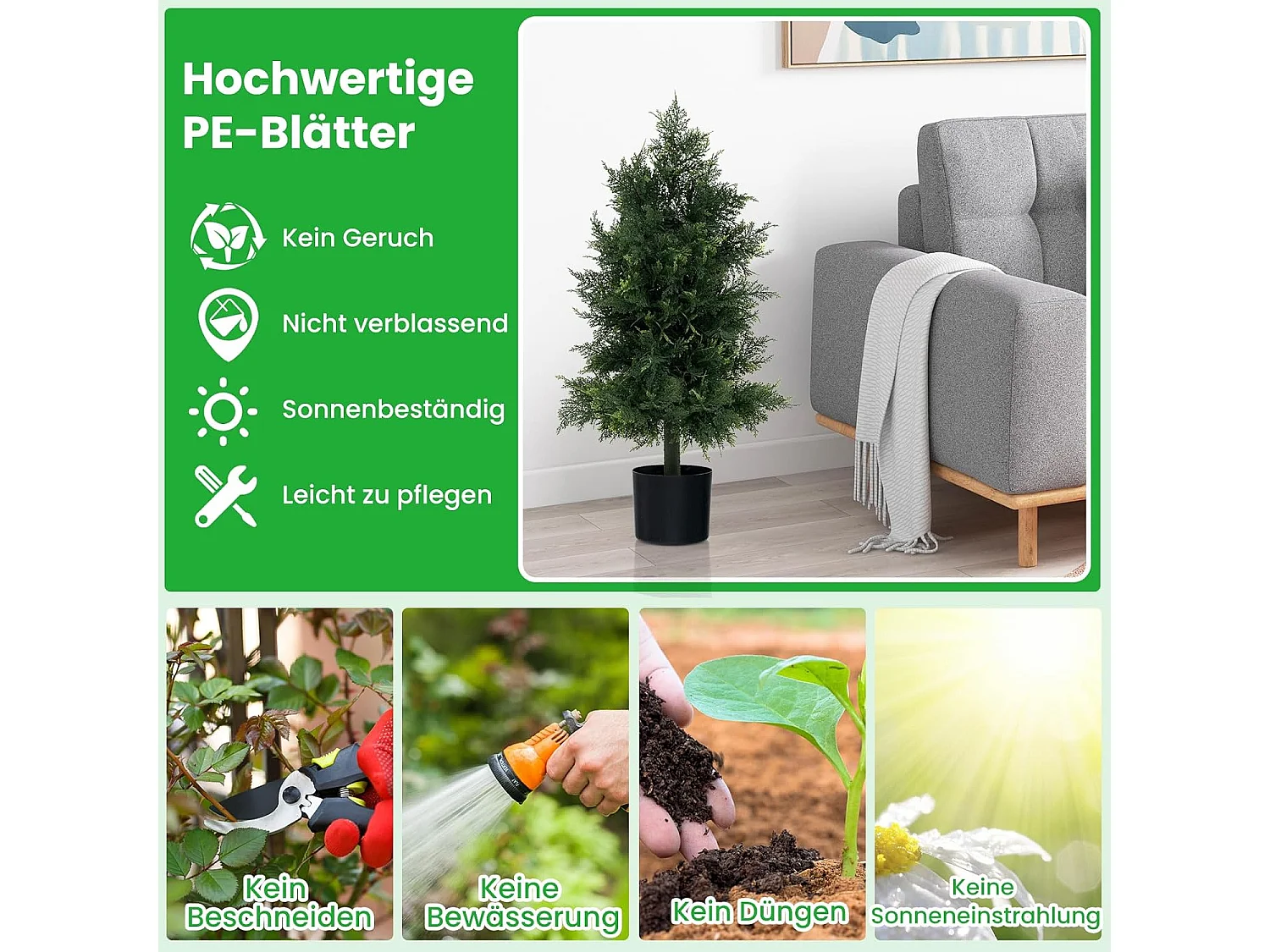 Kunstplant ceder 80 cm, kunstmatige plant, dennenboom, vormsnijboom, kunstboom met pot, groene planten met realistische bladeren,kamerplant voor thuis,groen (1
