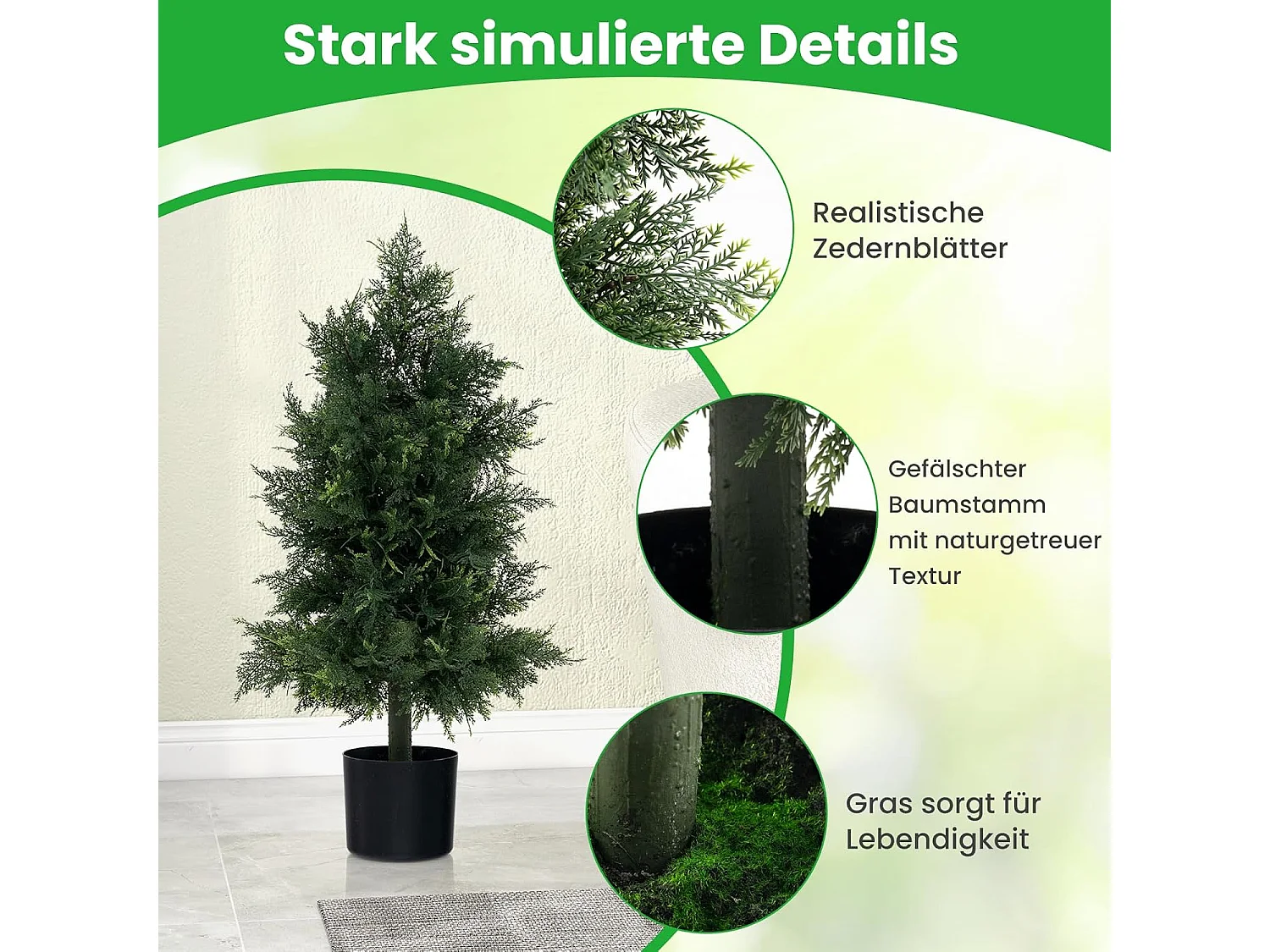Kunstplant ceder 80 cm, kunstmatige plant, dennenboom, vormsnijboom, kunstboom met pot, groene planten met realistische bladeren,kamerplant voor thuis,groen (1