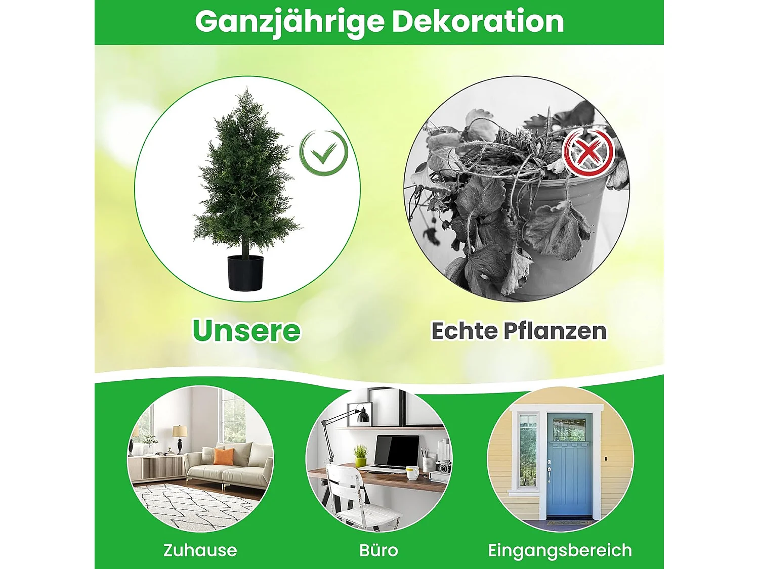 Kunstplant ceder 80 cm, kunstmatige plant, dennenboom, vormsnijboom, kunstboom met pot, groene planten met realistische bladeren,kamerplant voor thuis,groen (1
