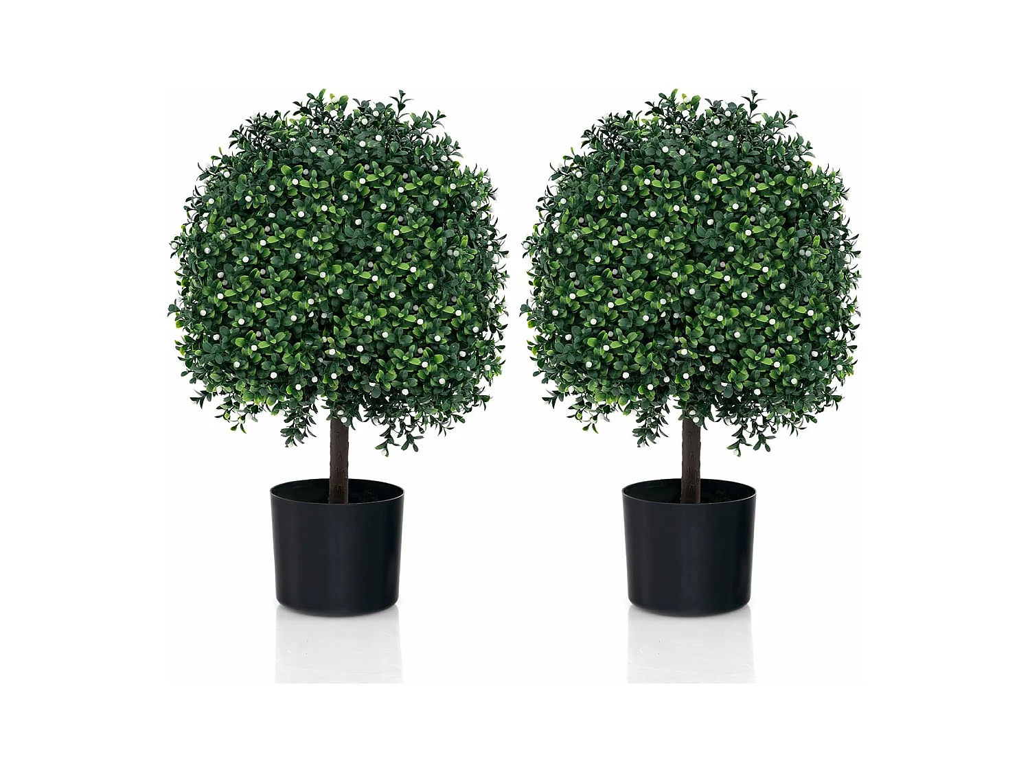 kunstplant 55cm set van 2,buxus met bladeren & 343 witte vruchten,kunstboom met pot，kunst decoratieve plant topiary, kamerplant in bolvorm,voor thuiskantoor, groen