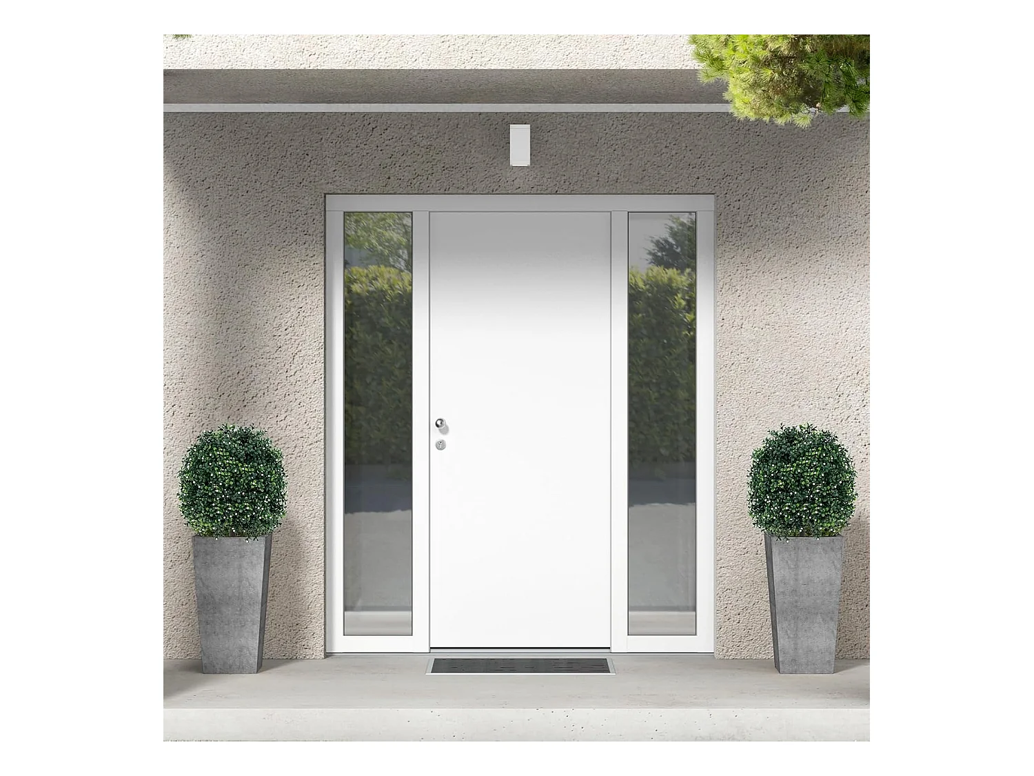 kunstplant 55cm set van 2,buxus met bladeren & 343 witte vruchten,kunstboom met pot，kunst decoratieve plant topiary, kamerplant in bolvorm,voor thuiskantoor, groen