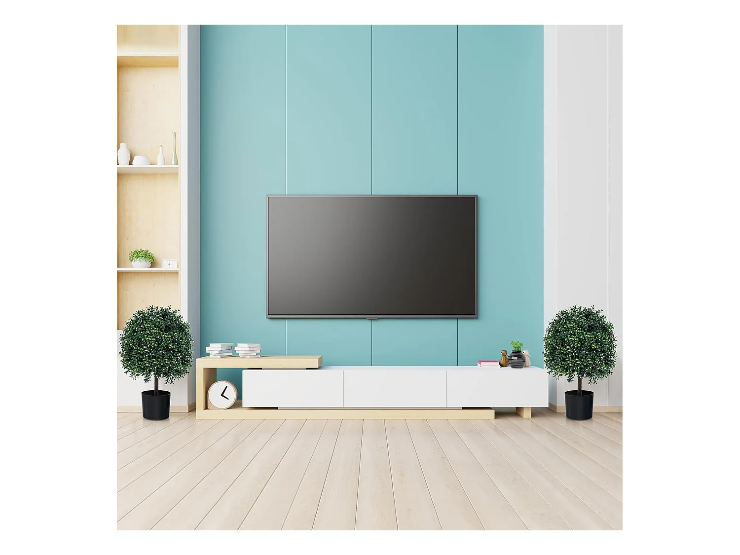 kunstplant 55cm set van 2,buxus met bladeren & 343 witte vruchten,kunstboom met pot，kunst decoratieve plant topiary, kamerplant in bolvorm,voor thuiskantoor, groen